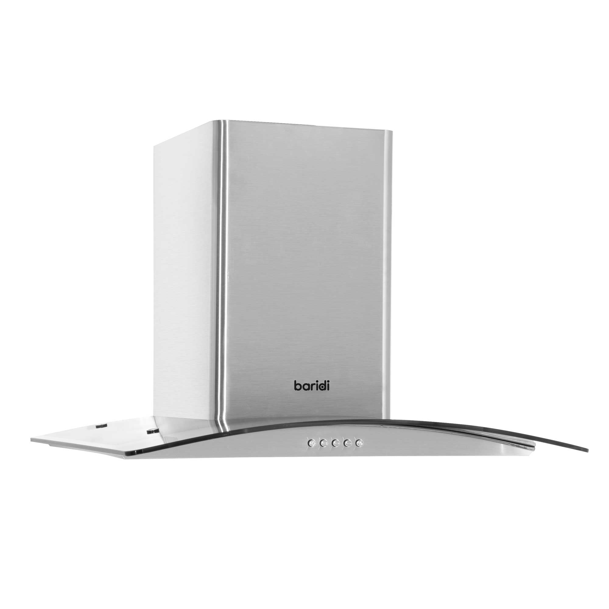 Baridi 60cm Curved Glass Cooker Hood with Carbon Filters, LED Lights, Stainless Steel - DH128 - Dellonda