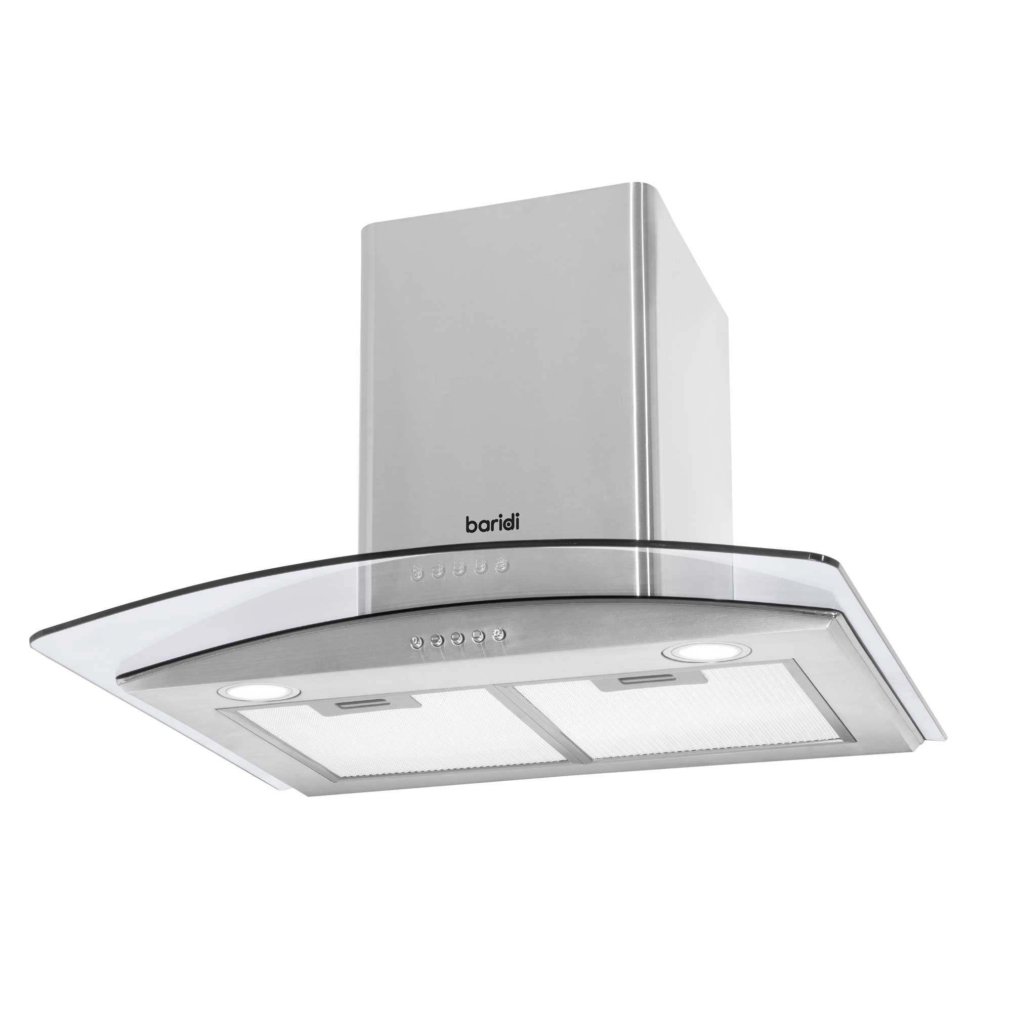 Baridi 60cm Curved Glass Cooker Hood with Carbon Filters, LED Lights, Stainless Steel - DH128 - Dellonda