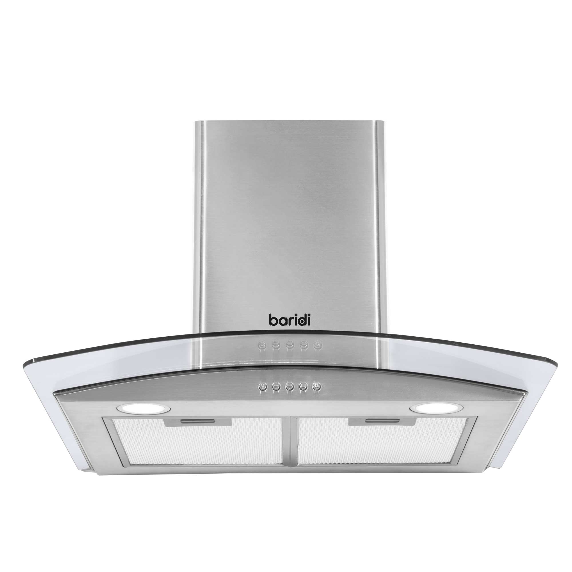 Baridi 60cm Curved Glass Cooker Hood with Carbon Filters, LED Lights, Stainless Steel - DH128 - Dellonda