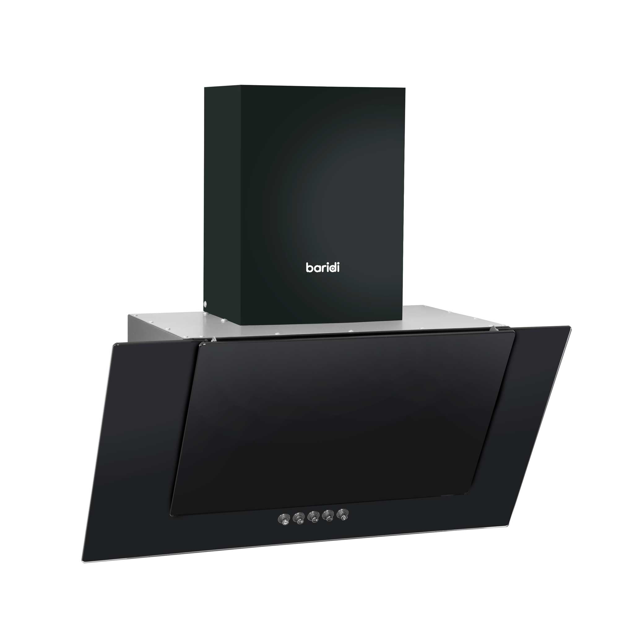 Baridi 60cm Angled Chimney Cooker Hood with Carbon Filters, LED Lamp, Black Glass - DH129 - Dellonda