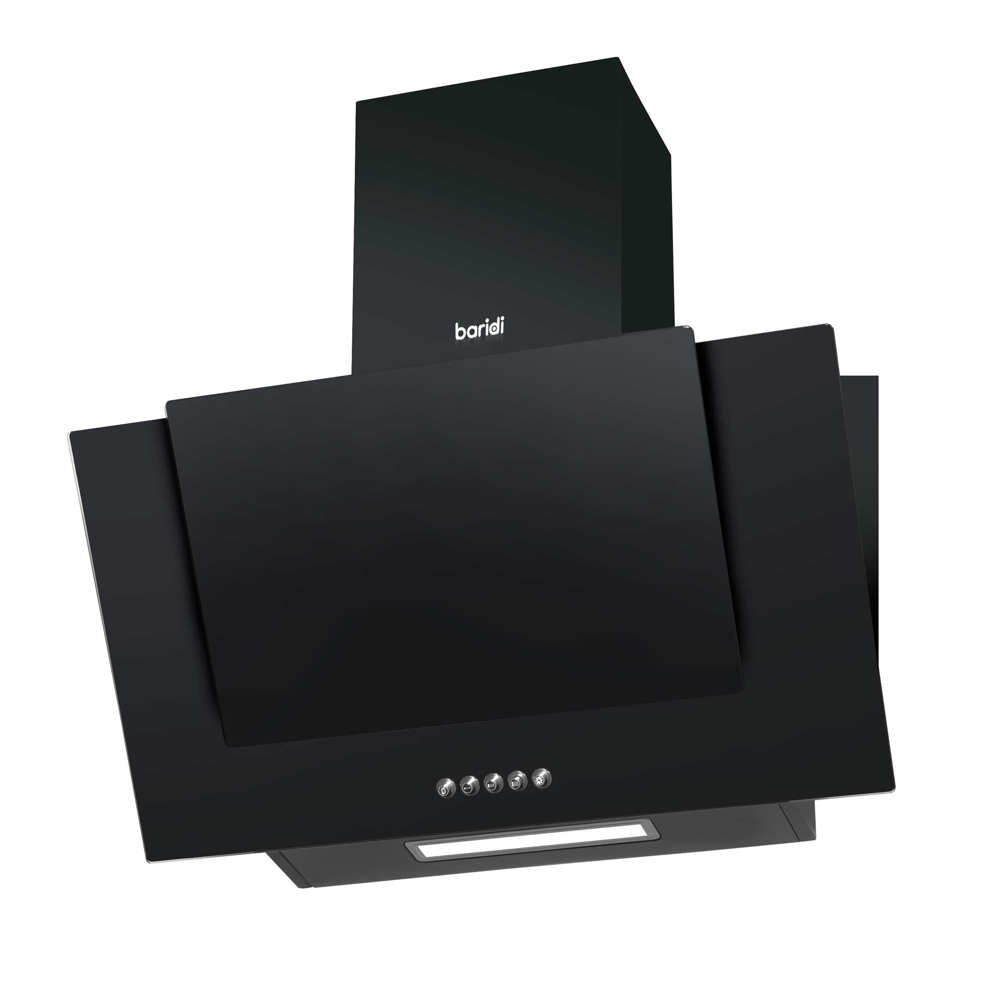 Baridi 60cm Angled Chimney Cooker Hood with Carbon Filters & Black Glass Splashback - DH210