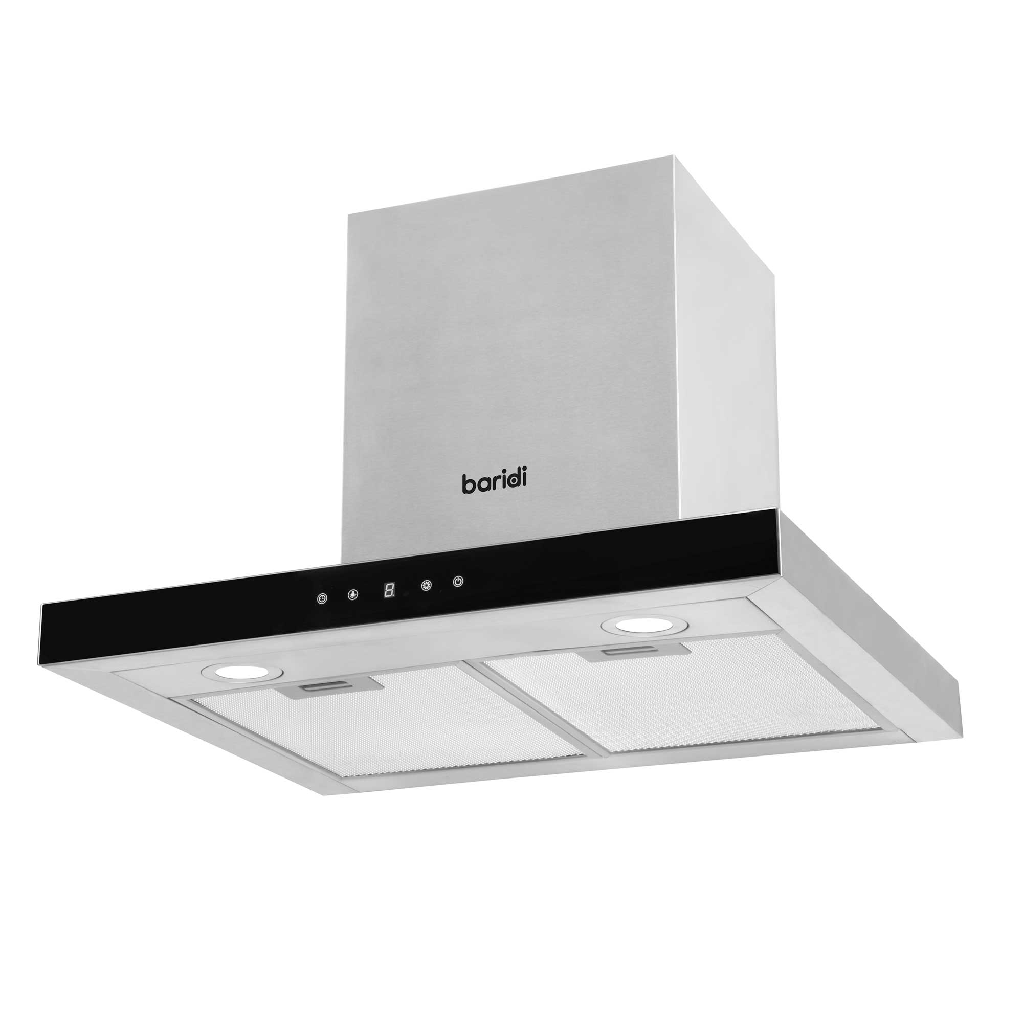 Baridi 60cm T Shape Chimney Cooker Hood with Carbon Filters, Stainless Steel - DH130 - Dellonda