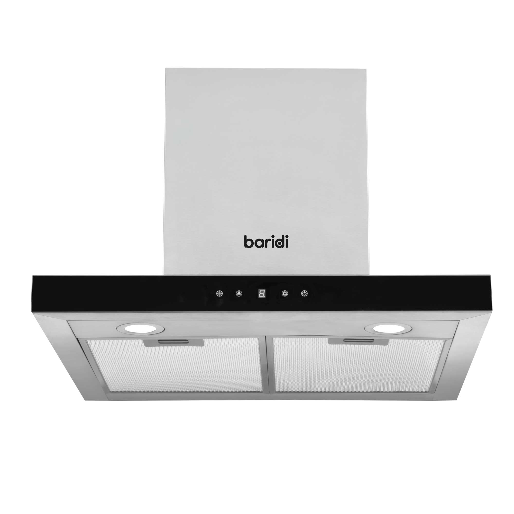 Baridi 60cm T Shape Chimney Cooker Hood with Carbon Filters, Stainless Steel - DH130 - Dellonda