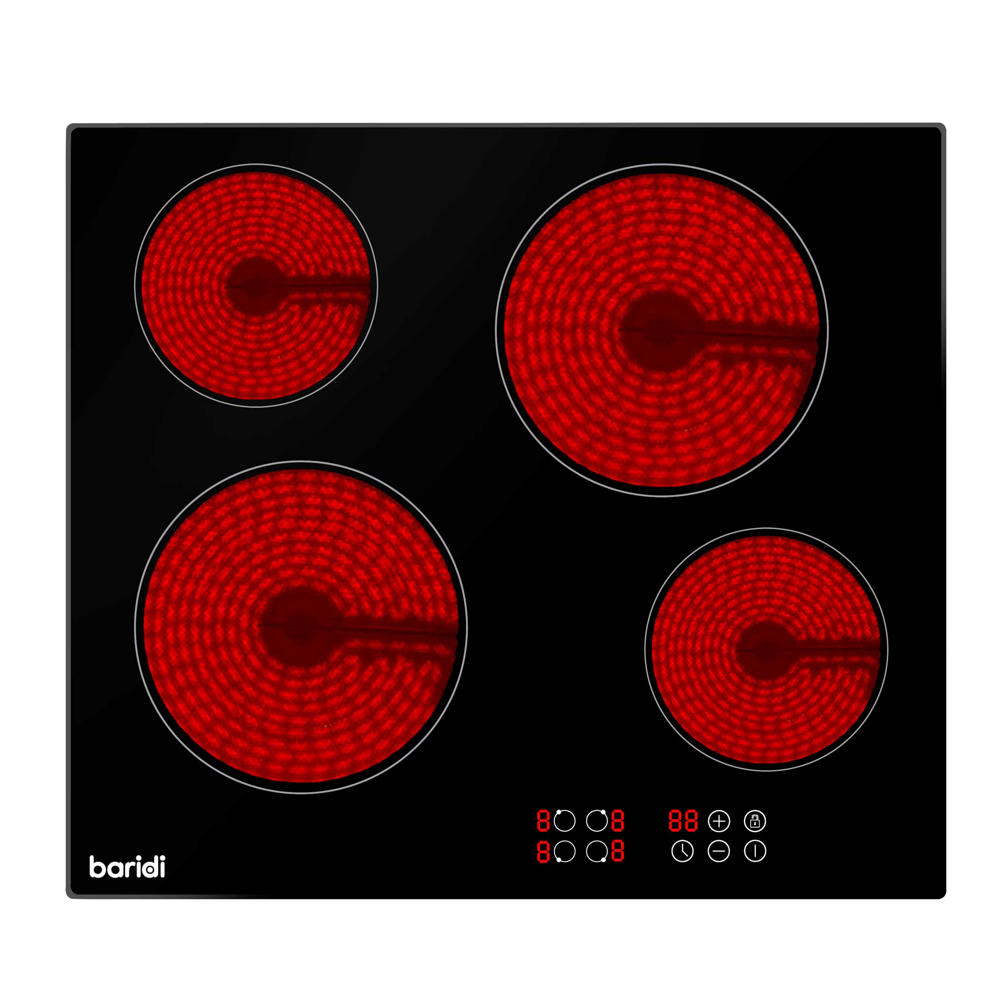 Baridi 4 Zone Ceramic Hob, 5 Function Fan-Assisted Oven & Curved Glass Cooker Hood Bundle - DH187 - Dellonda