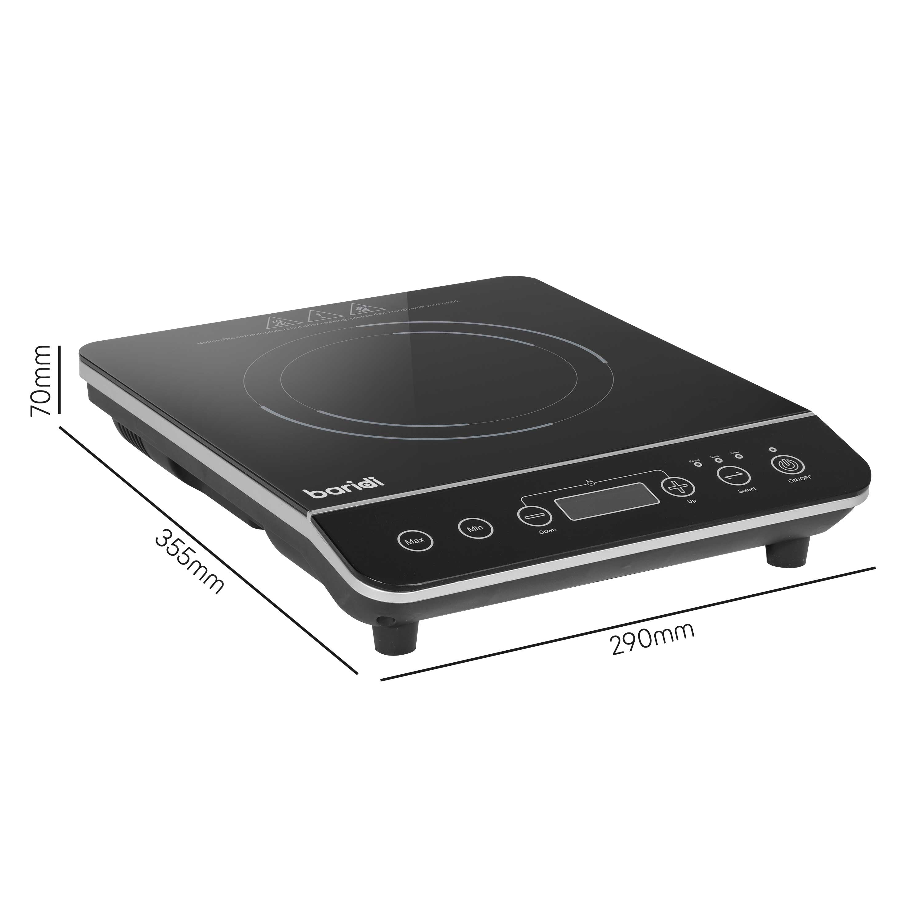 Baridi Portable Induction Hob: Single Zone, 2000W, 10 Power Settings, Timer Function, Black - DH145