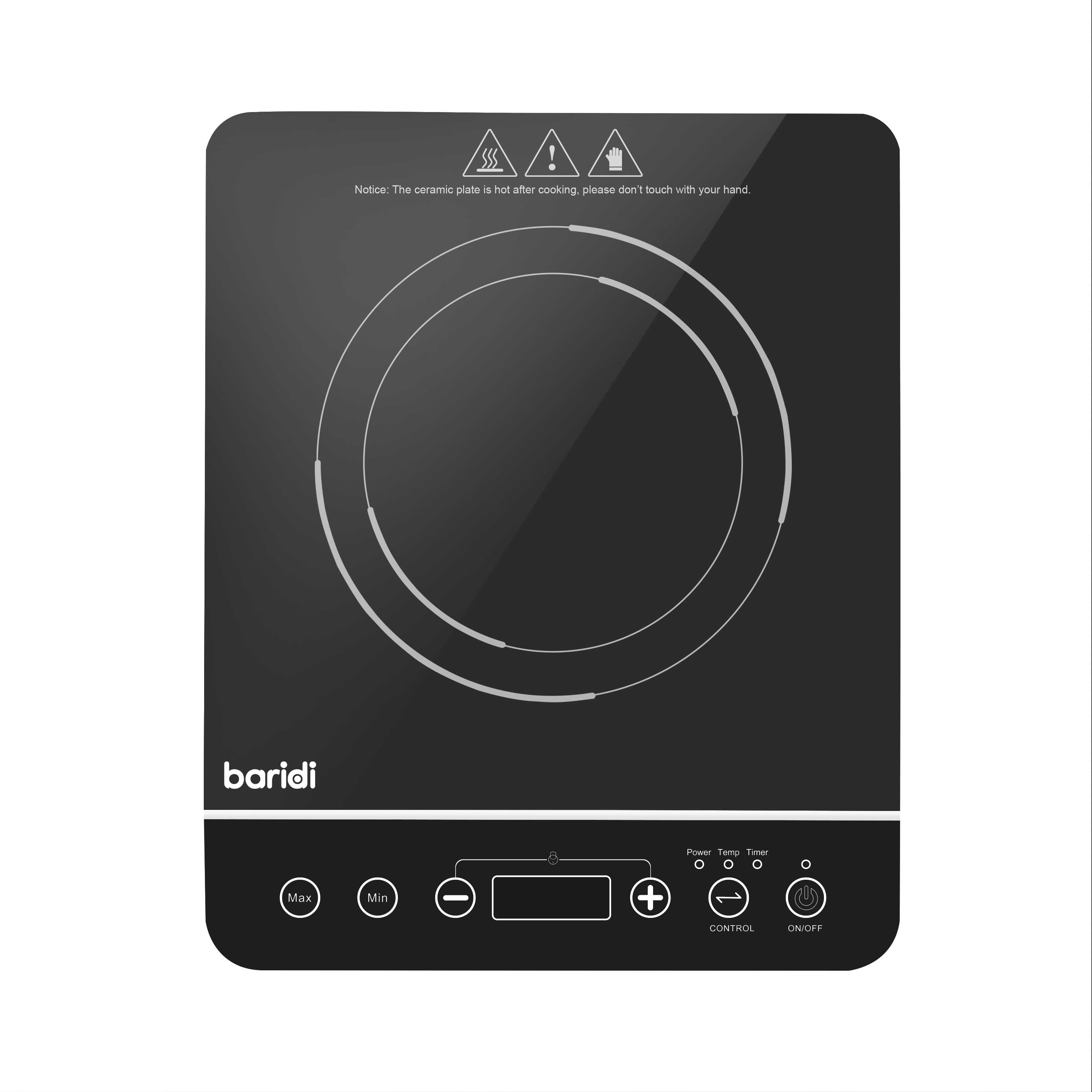 Baridi Portable Induction Hob: Single Zone, 2000W, 10 Power Settings, Timer Function, Black - DH145