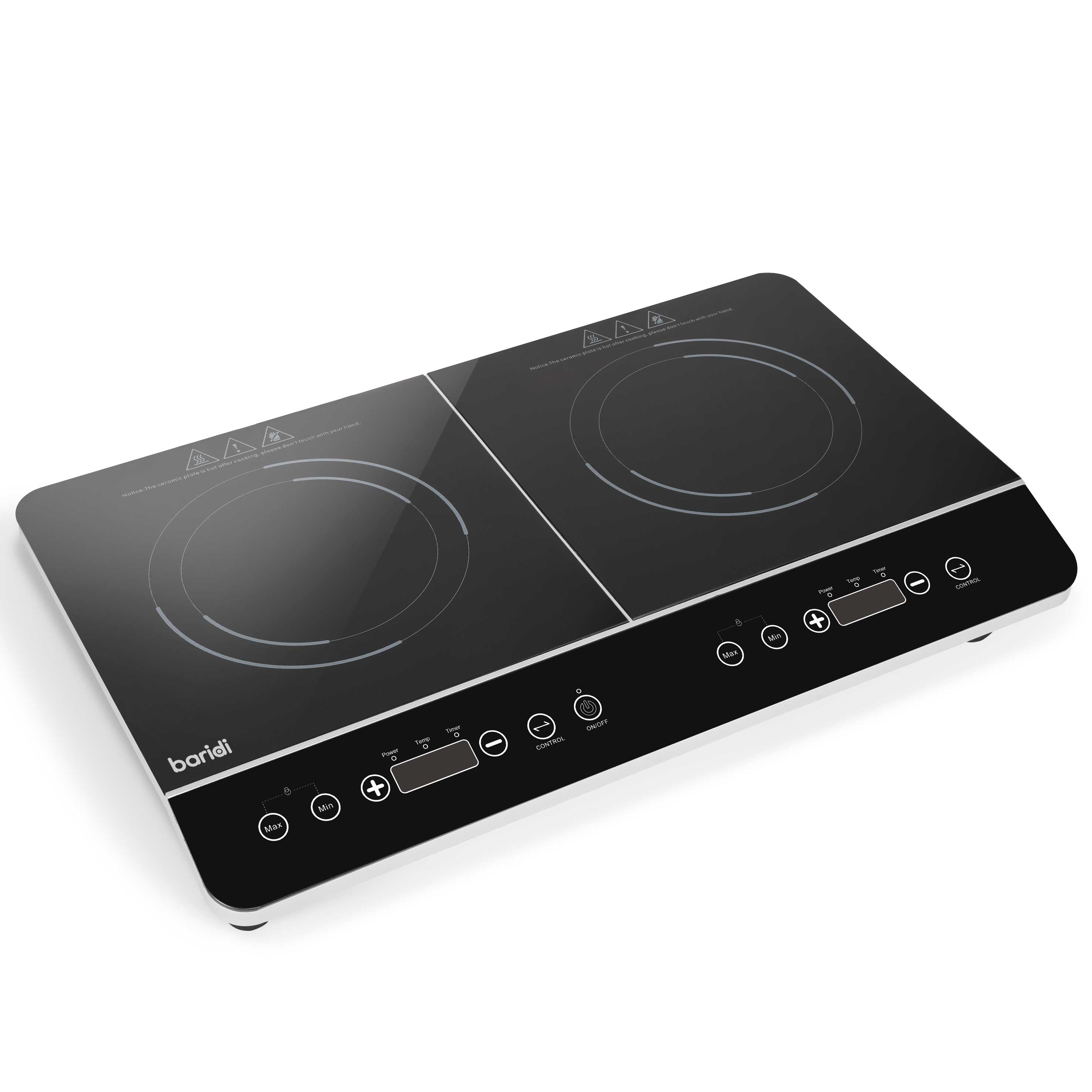 Baridi Portable Induction Hob: Two Zone, 2800W, 10 Power Settings, Timer Function, Black - DH146