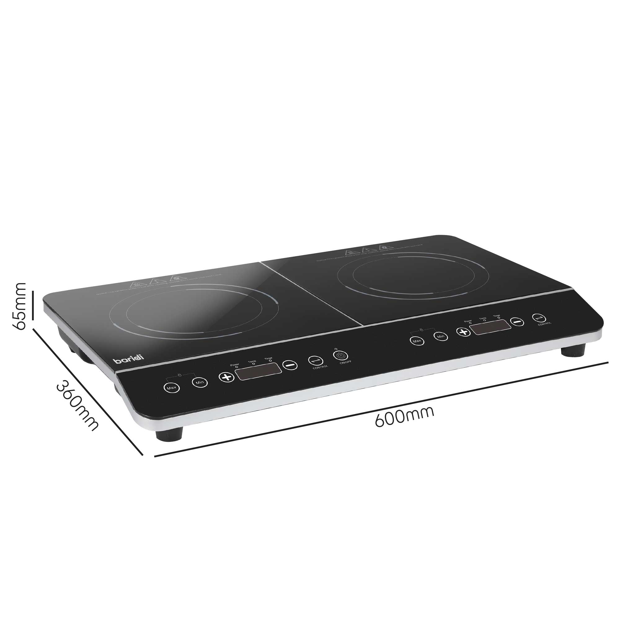 Baridi Portable Induction Hob: Two Zone, 2800W, 10 Power Settings, Timer Function, Black - DH146