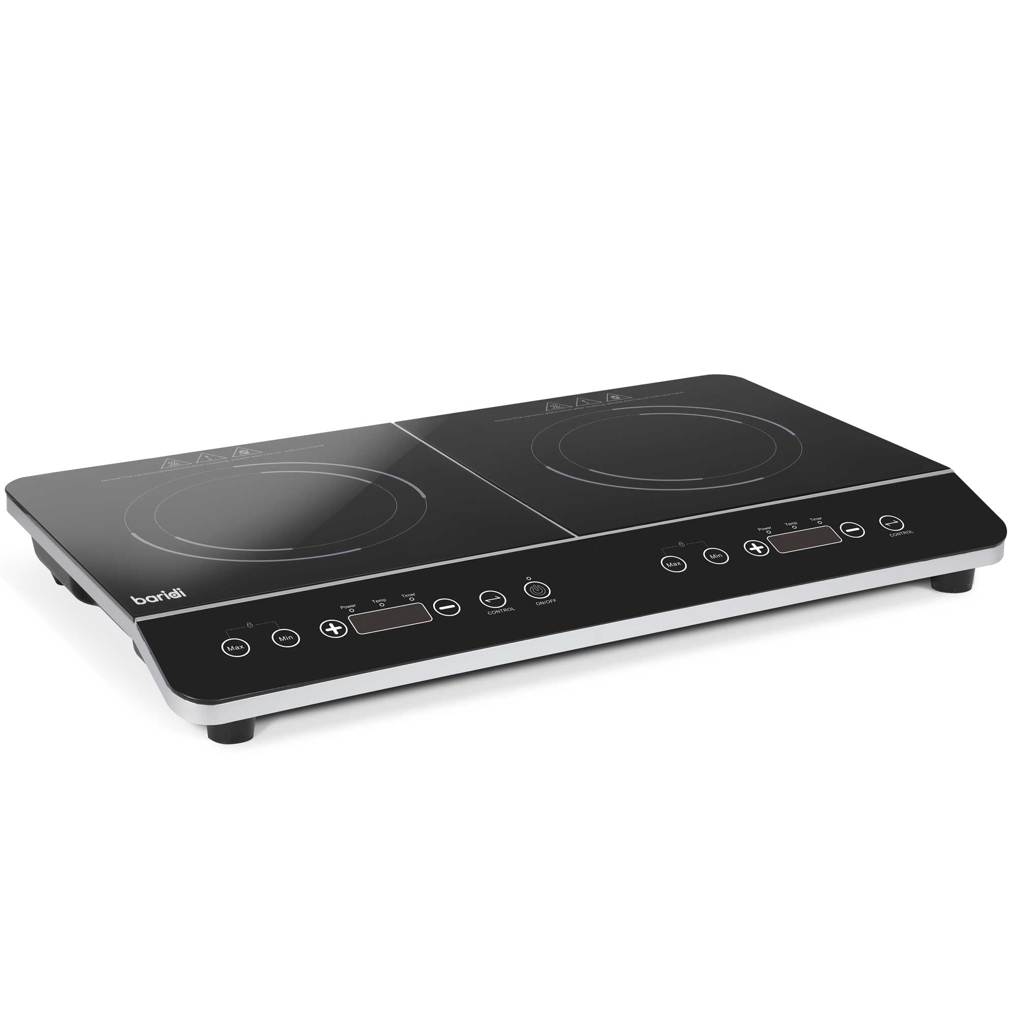 Baridi Portable Induction Hob: Two Zone, 2800W, 10 Power Settings, Timer Function, Black - DH146