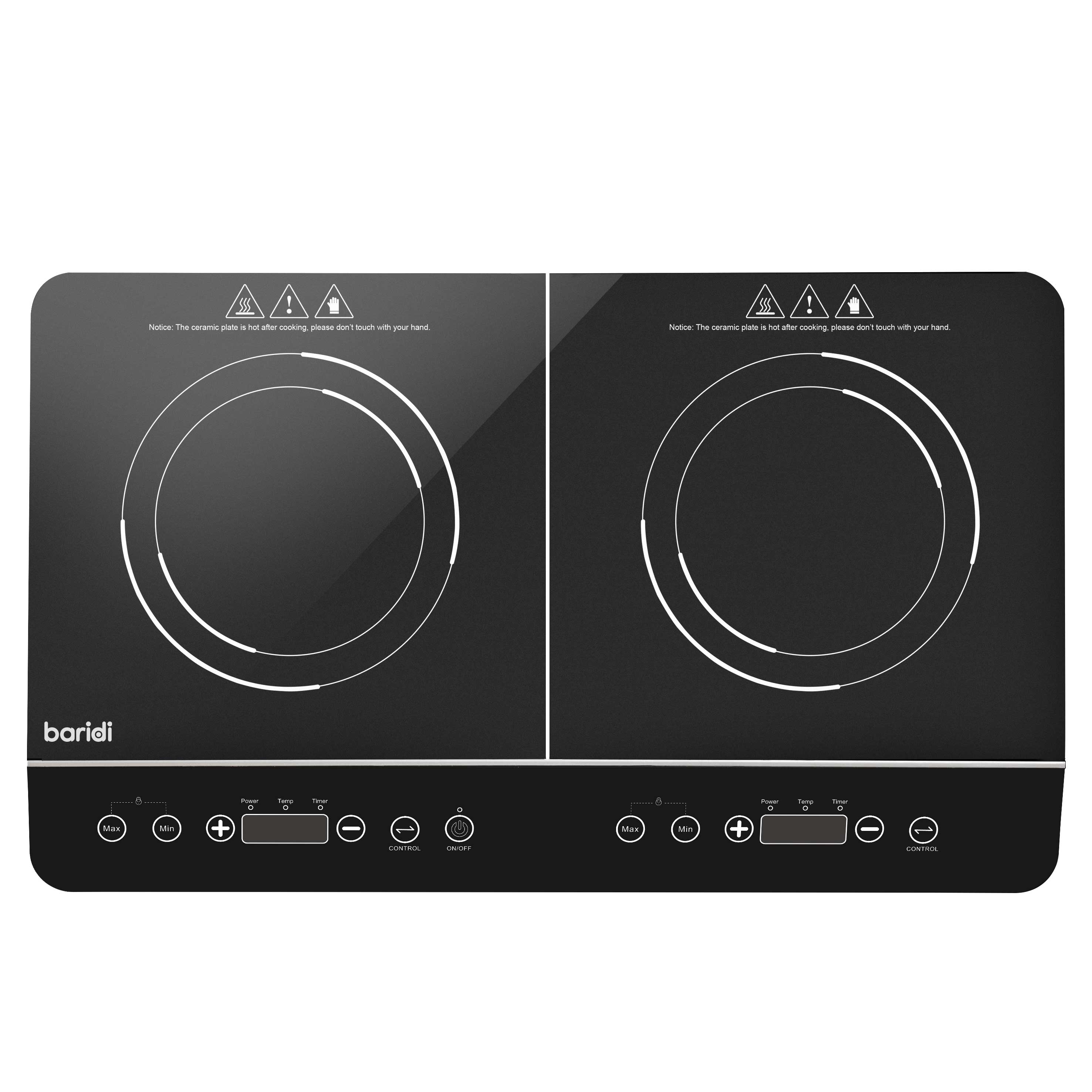 Baridi Portable Induction Hob: Two Zone, 2800W, 10 Power Settings, Timer Function, Black - DH146