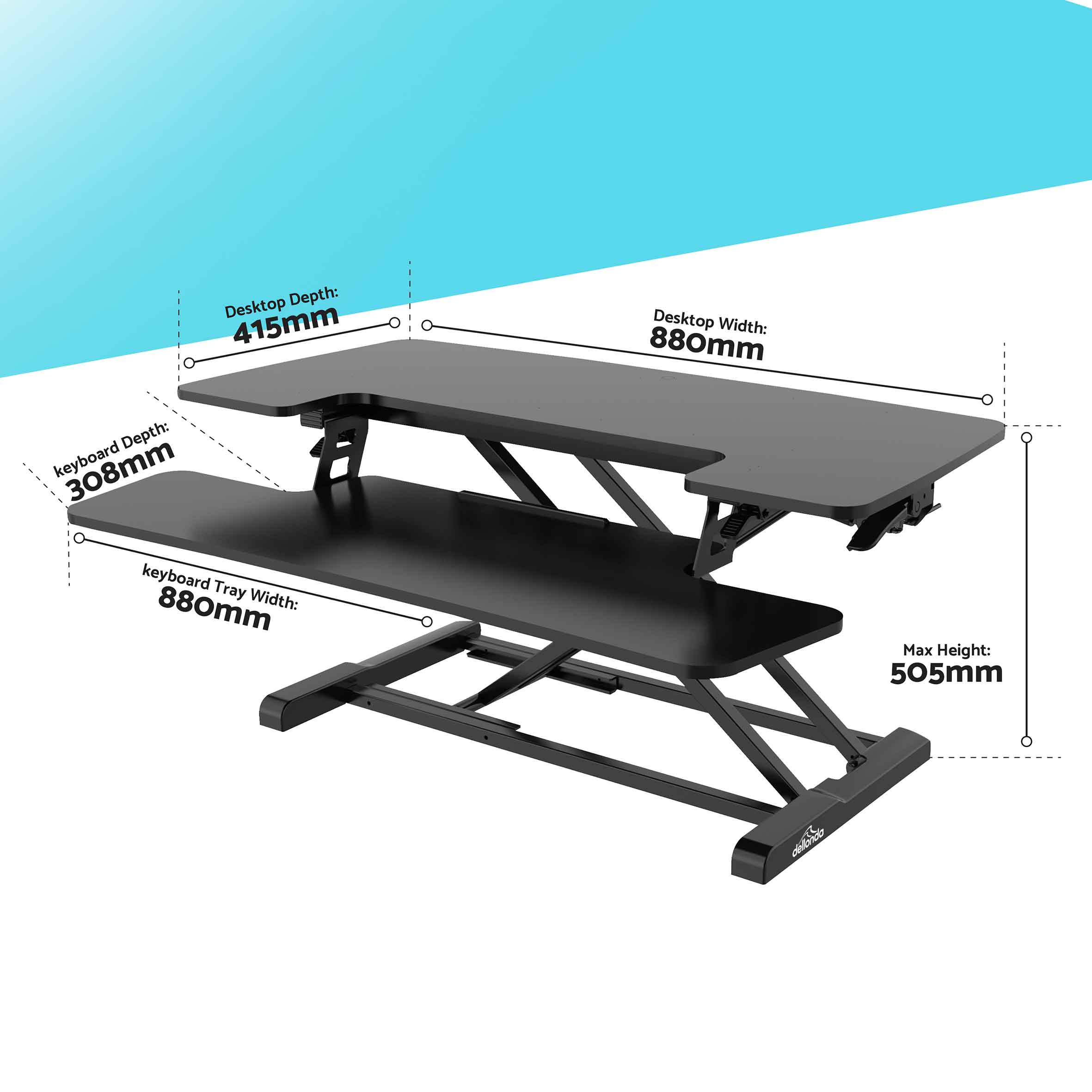 89cm Height Adjustable Standing Desk Converter Riser, 50cm Max Height, 15kg Capacity - DH15 - Dellonda