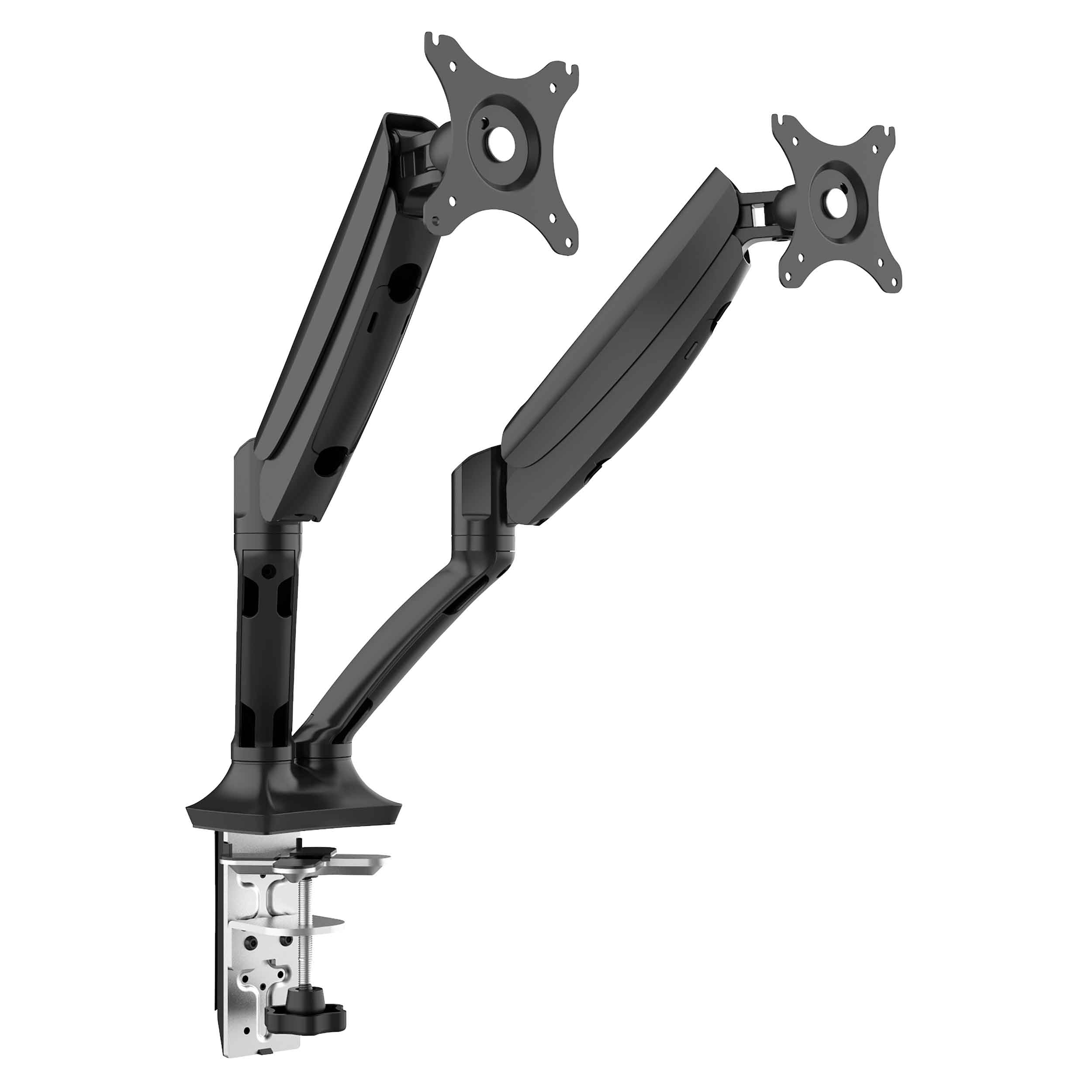 Adjustable & Rotating Double Monitor Arms, 9kg Load Capacity, 10-27" Screens - Black - DH25 - Dellonda