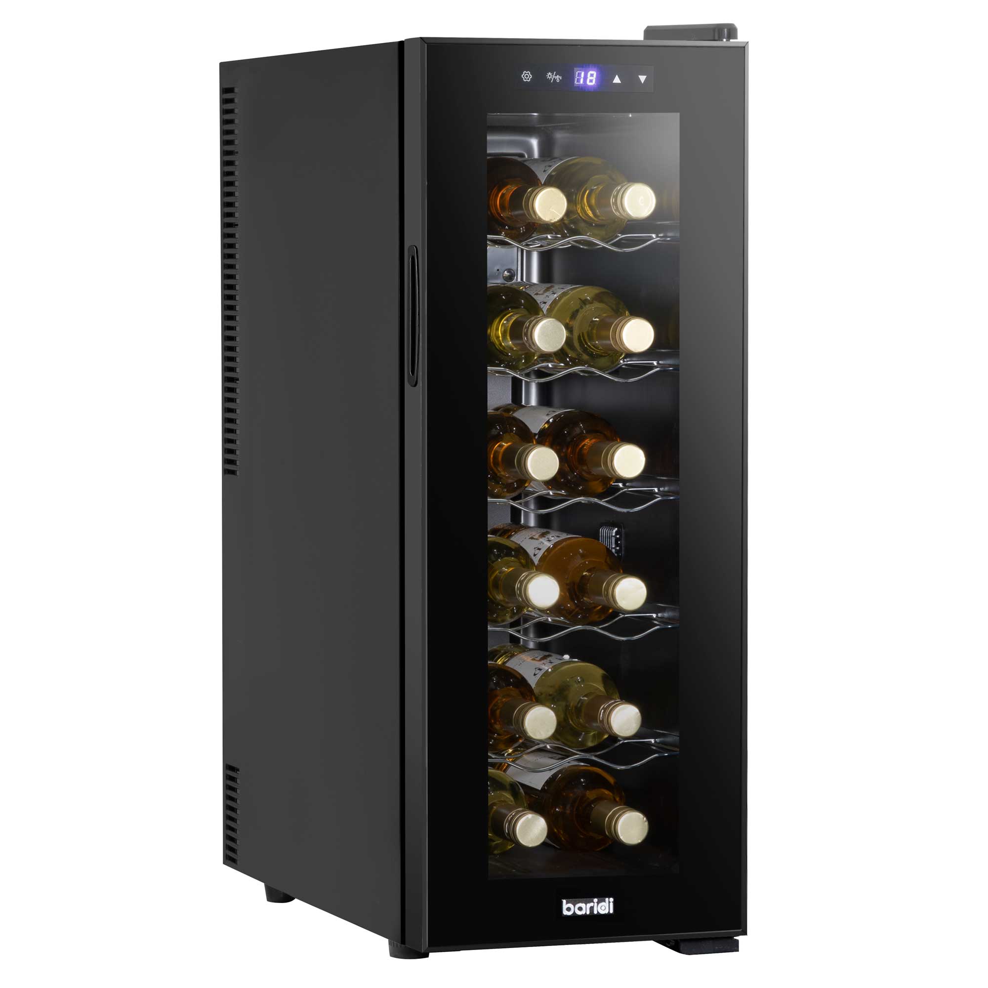 Baridi 12 Bottle Wine Cooler with Digital Touch Screen Controls & LED Light, Black - DH73 - Dellonda