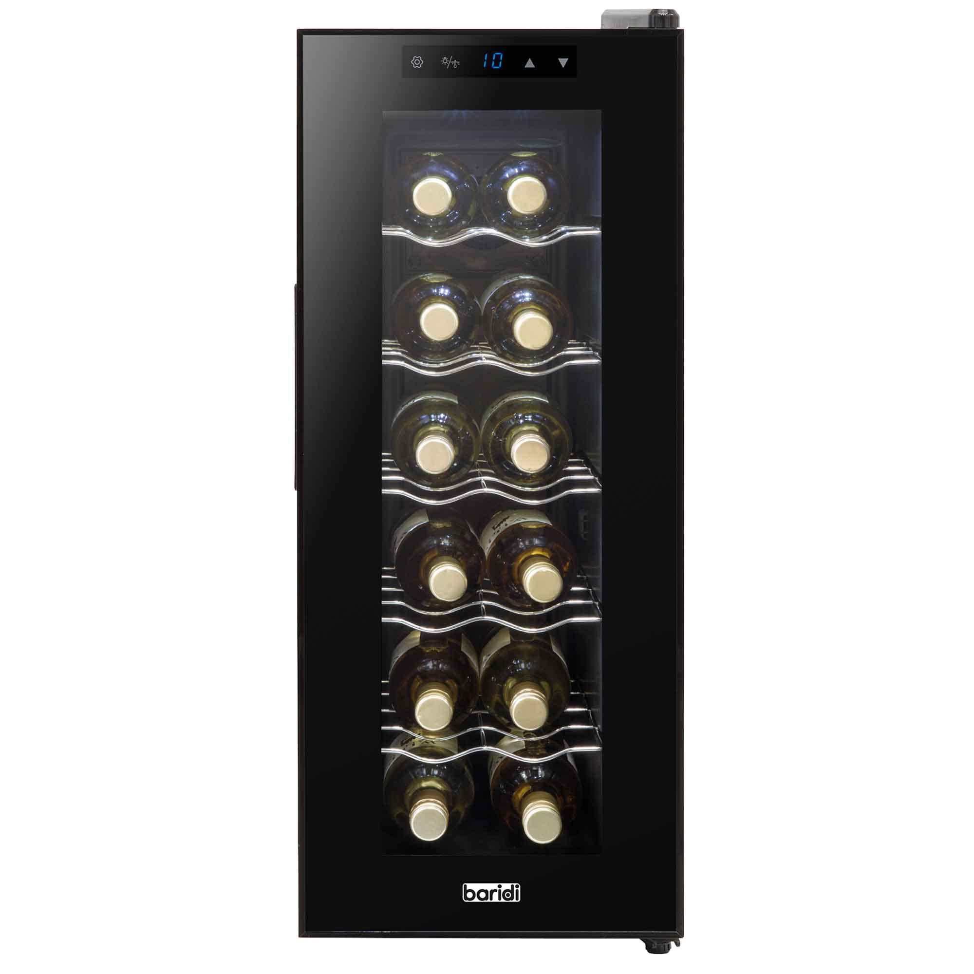 Baridi 12 Bottle Wine Cooler with Digital Touch Screen Controls & LED Light, Black - DH73 - Dellonda