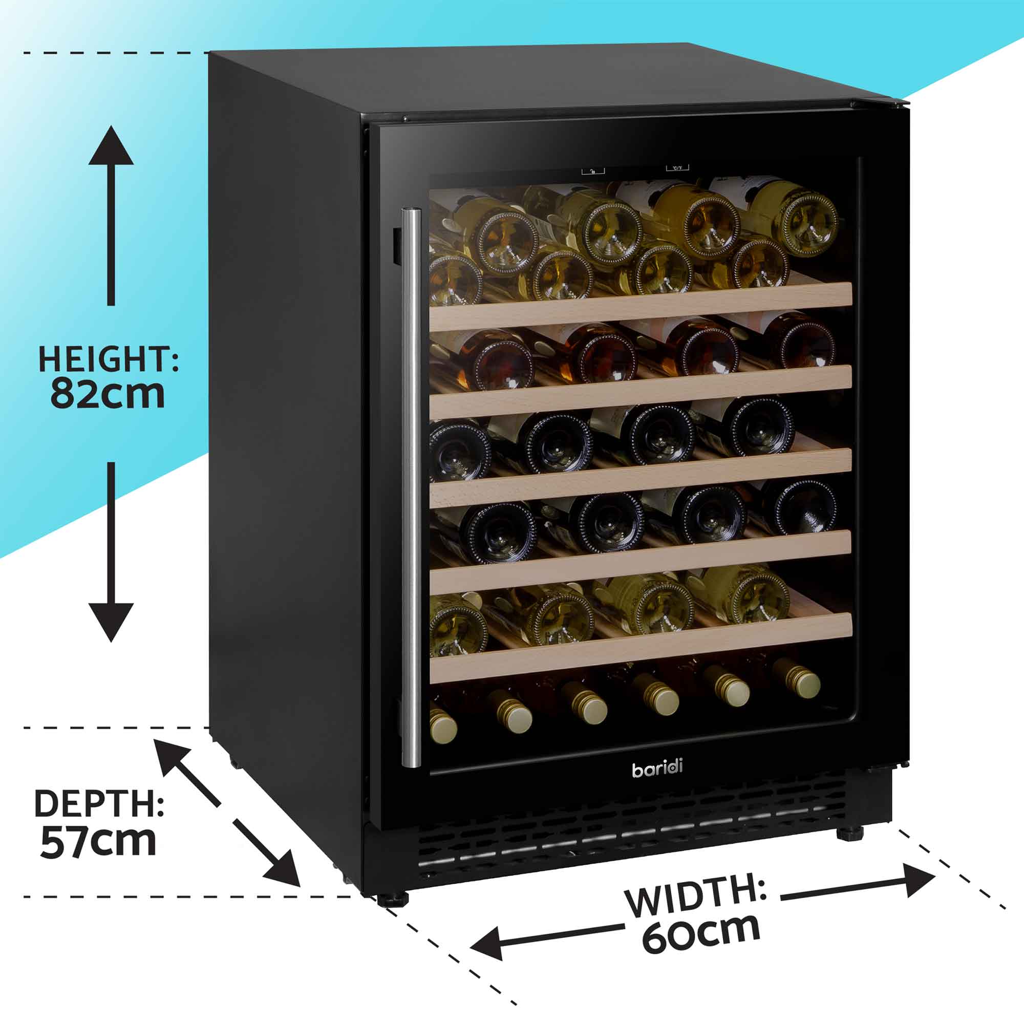 Baridi 54 Bottle Wine Cellar Fridge with Digital Touch Screen Controls, Black - DH78 - Dellonda