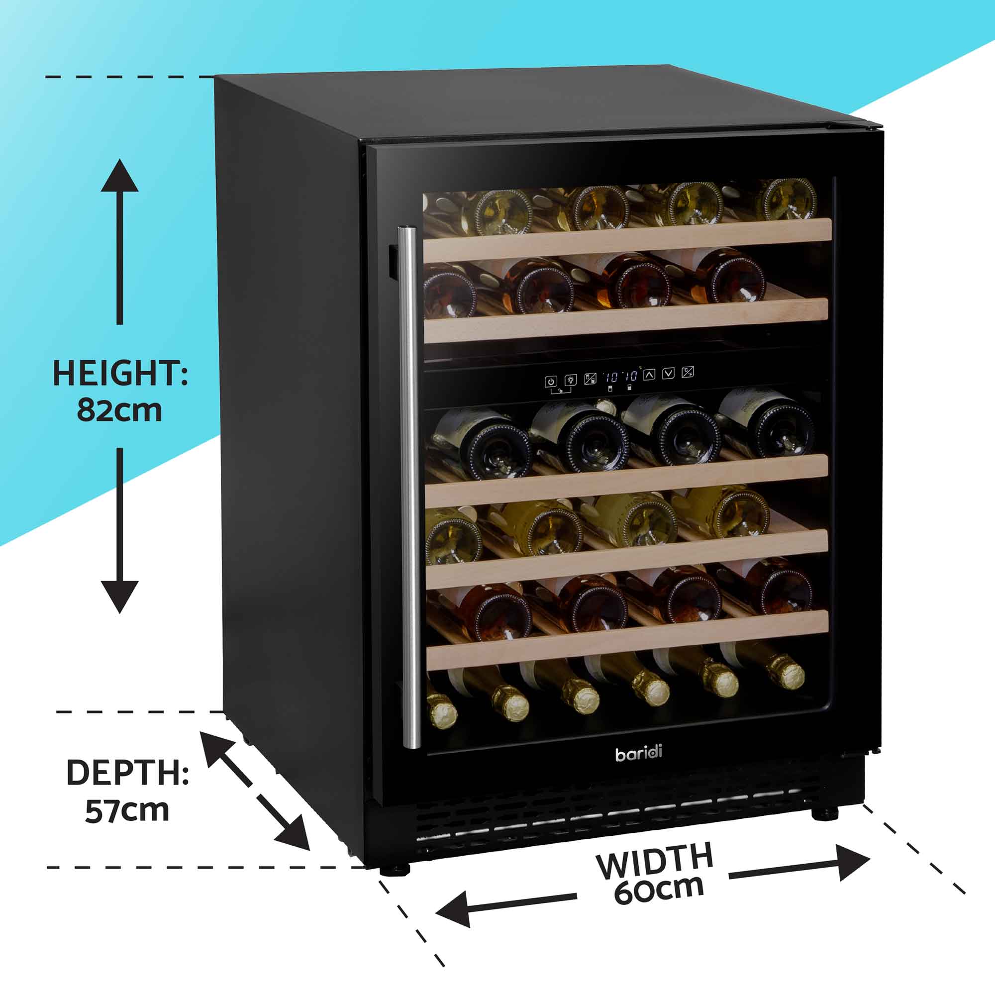 Baridi 46 Bottle Dual Zone Wine Cellar Fridge with Digital Touch Screen Controls, Black - DH79 - Dellonda