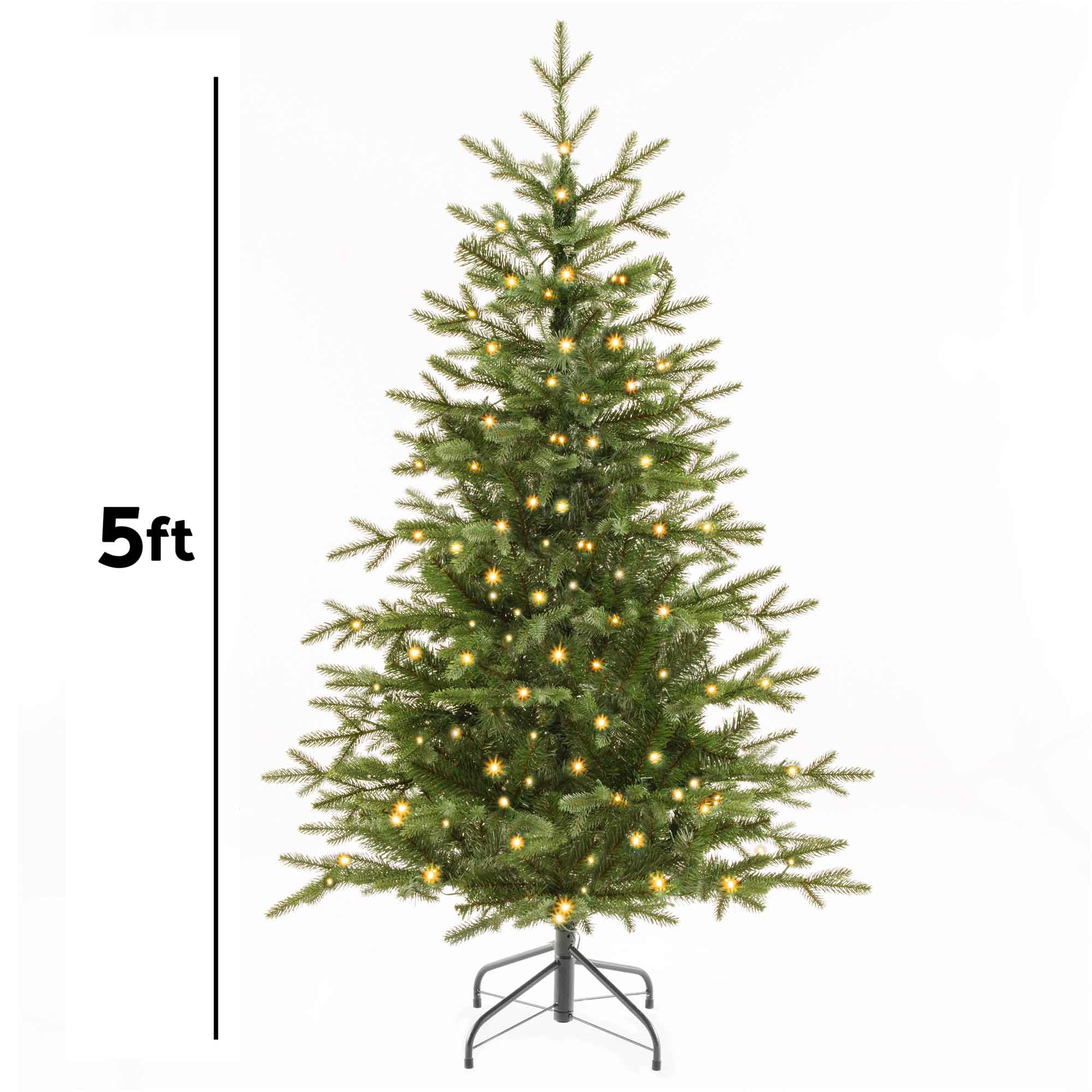 Pre-Lit 5ft Hinged Christmas Tree with Warm White LED Lights & PE/PVC Tips - DH80 - Dellonda