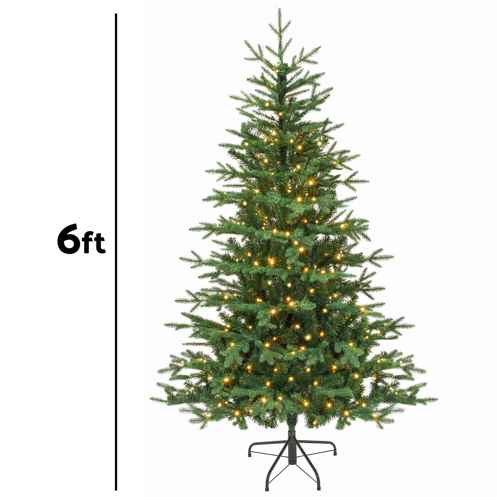 Pre-Lit 6ft Hinged Christmas Tree with Warm White LED Lights & PE/PVC Tips - DH81 - Dellonda