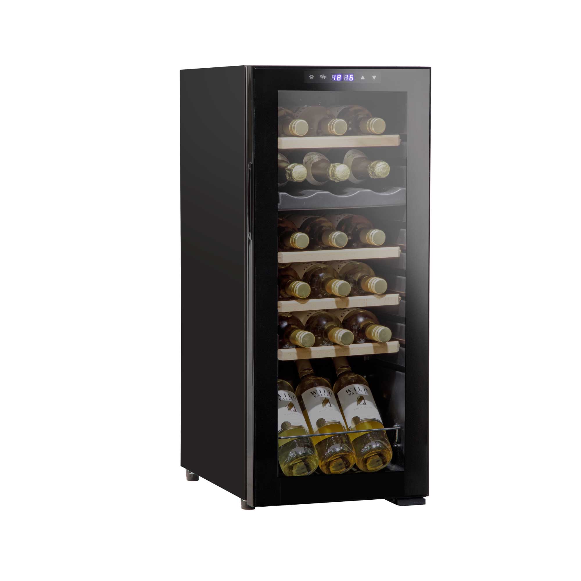 Baridi 18 Bottle Dual Zone Wine Cooler, Fridge, Touch Screen Controls, Wooden Shelves, LED - Black - DH89 - Dellonda