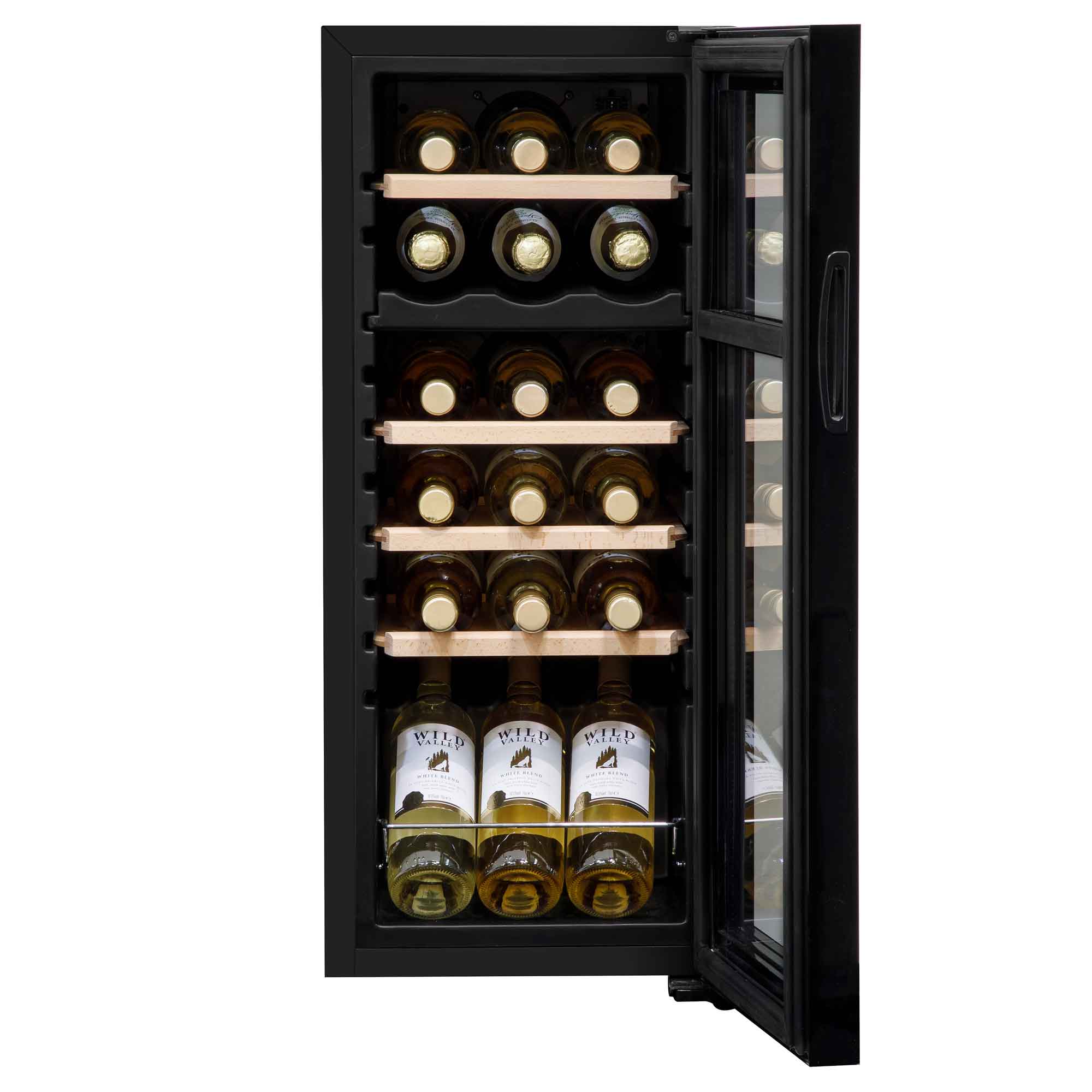 Baridi 18 Bottle Dual Zone Wine Cooler, Fridge, Touch Screen Controls, Wooden Shelves, LED - Black - DH89 - Dellonda