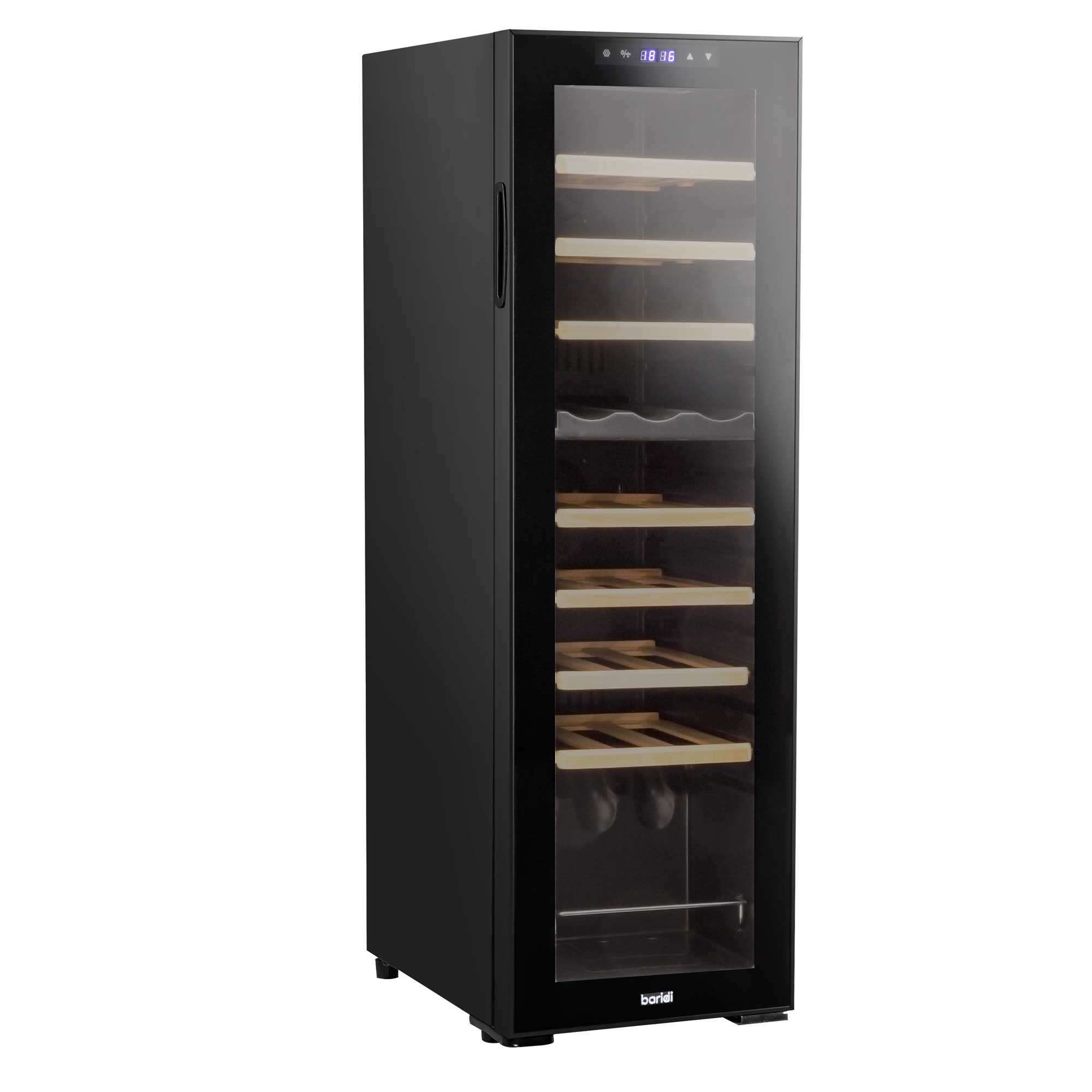 Baridi 27 Bottle Dual Zone Wine Cooler, Fridge, Touch Screen Controls, Wooden Shelves, LED - Black - DH90 - Dellonda