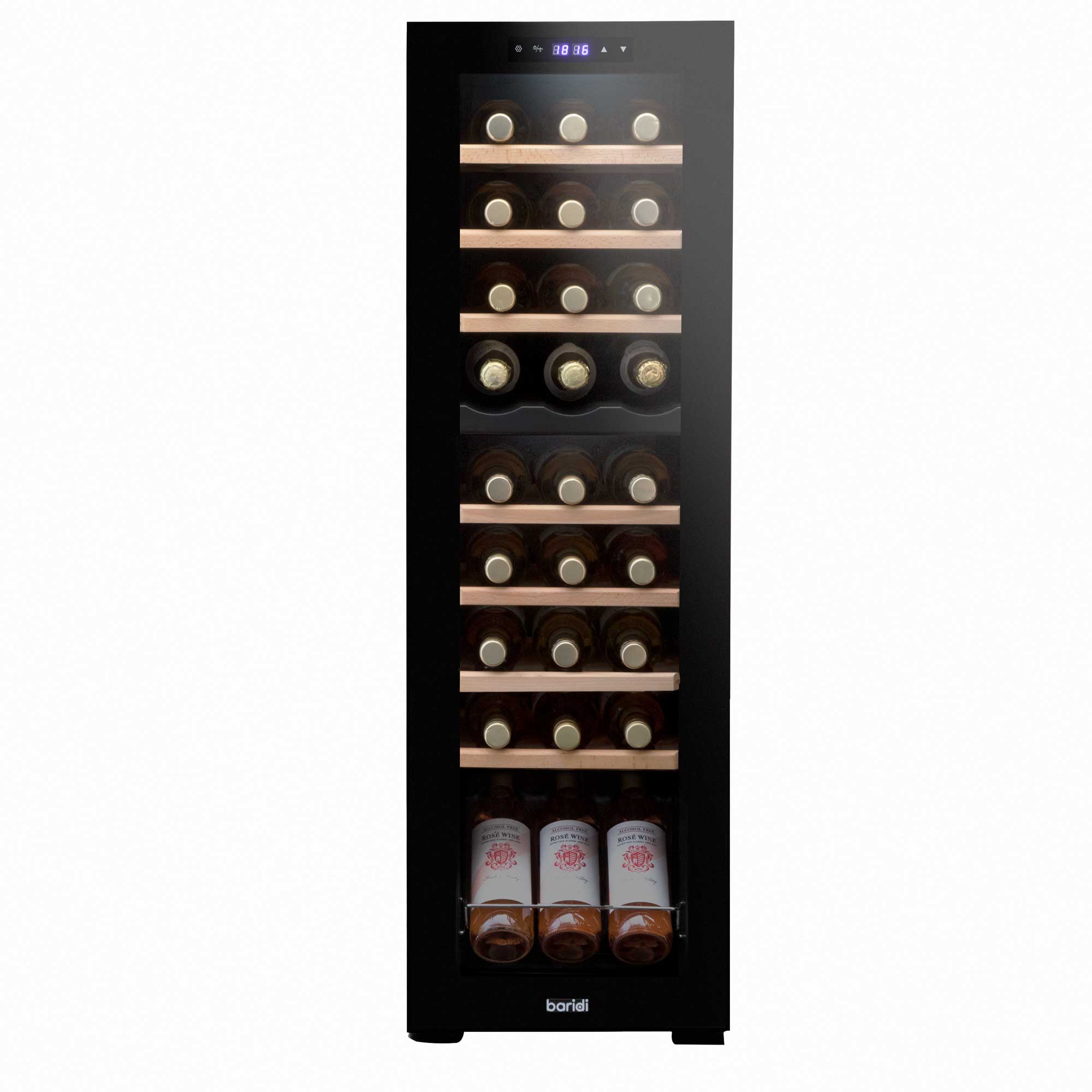 Baridi 27 Bottle Dual Zone Wine Cooler, Fridge, Touch Screen Controls, Wooden Shelves, LED - Black - DH90 - Dellonda