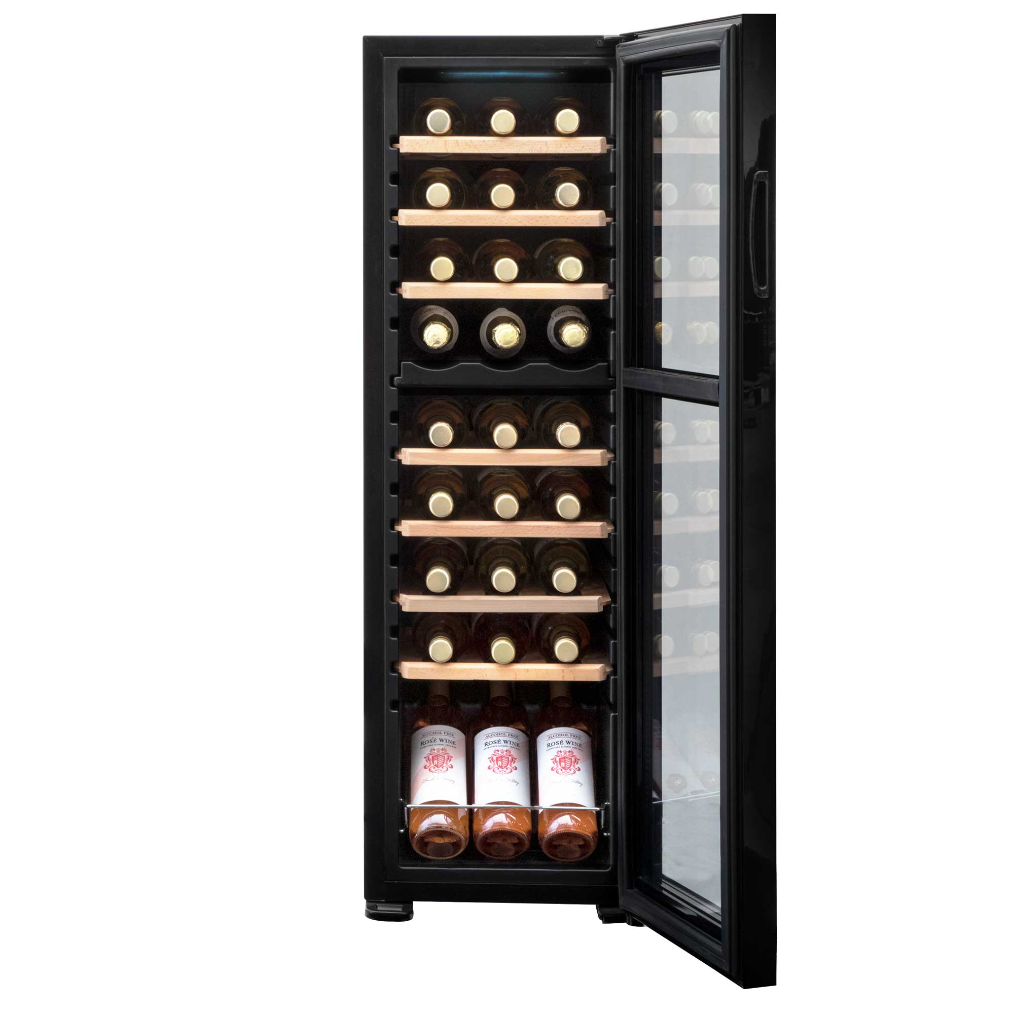 Baridi 27 Bottle Dual Zone Wine Cooler, Fridge, Touch Screen Controls, Wooden Shelves, LED - Black - DH90 - Dellonda