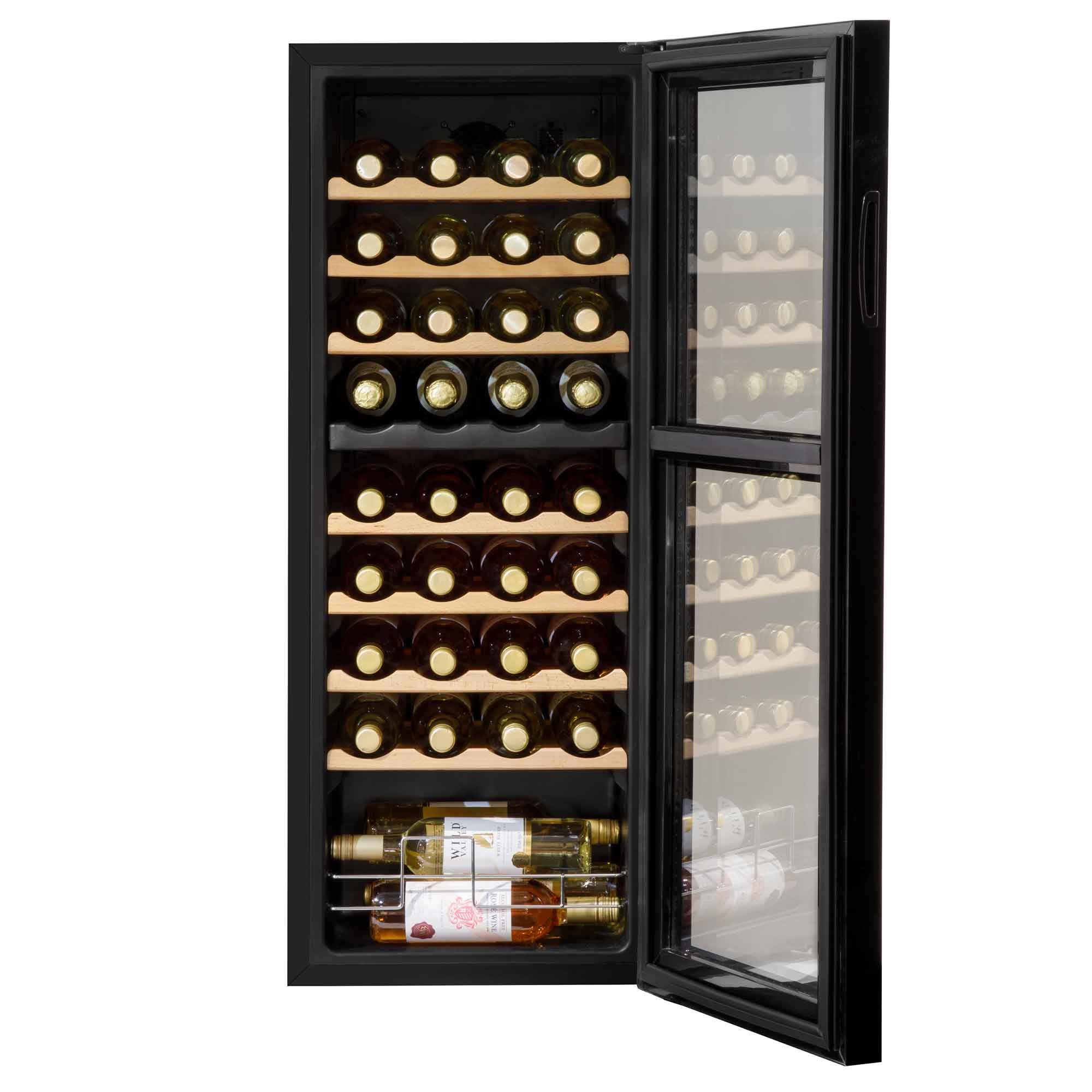 Baridi 36 Bottle Dual Zone Wine Cooler, Fridge, Touch Screen Controls, Wooden Shelves, LED - Black - DH91 - Dellonda