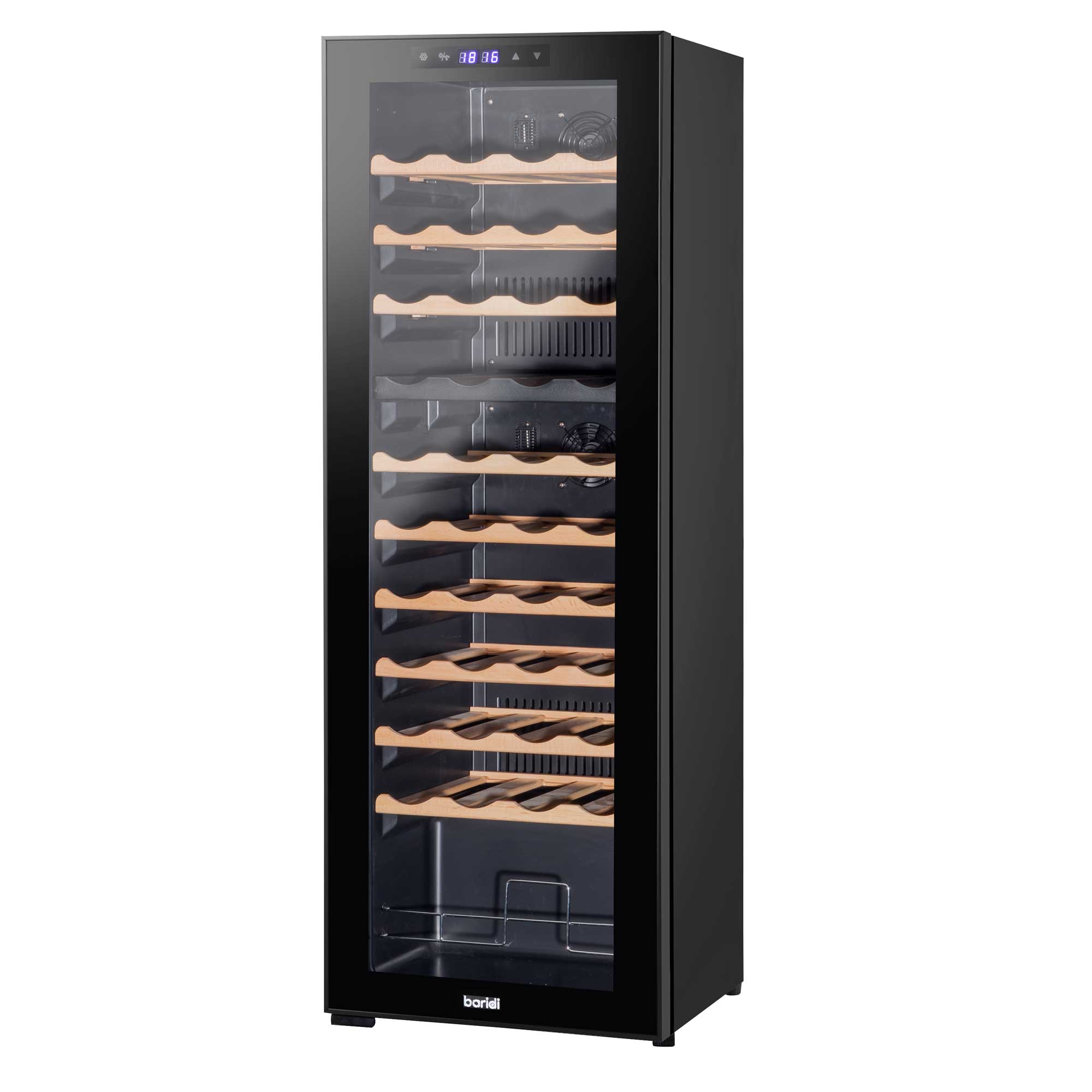 Baridi 44 Bottle Dual Zone Wine Cooler, Fridge, Touch Screen Controls, Wooden Shelves, LED - Black - DH92 - Dellonda