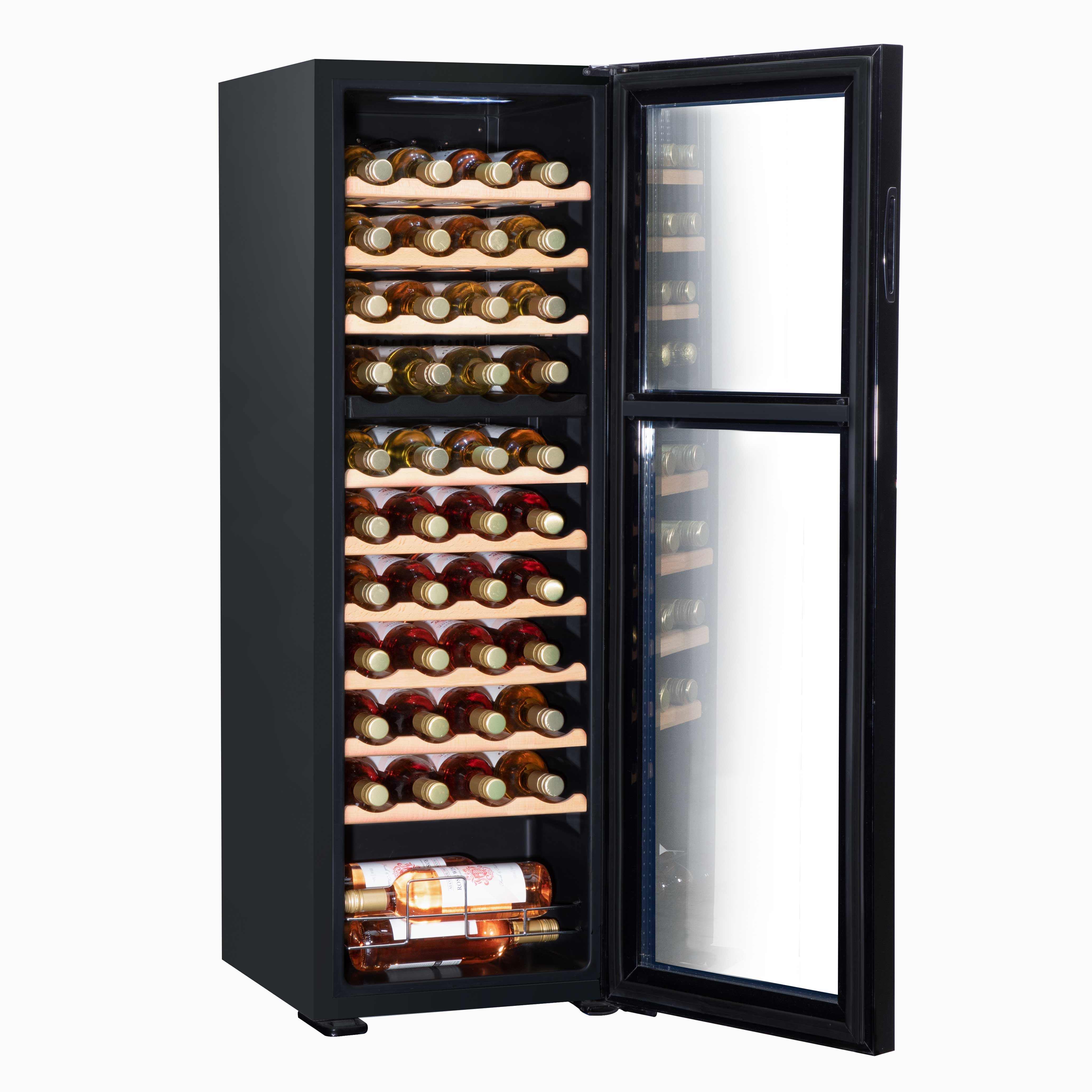 Baridi 44 Bottle Dual Zone Wine Cooler, Fridge, Touch Screen Controls, Wooden Shelves, LED - Black - DH92 - Dellonda