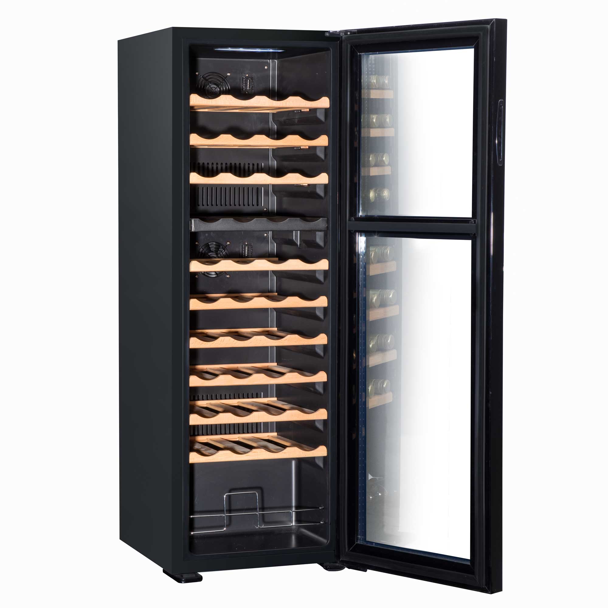 Baridi 44 Bottle Dual Zone Wine Cooler, Fridge, Touch Screen Controls, Wooden Shelves, LED - Black - DH92 - Dellonda