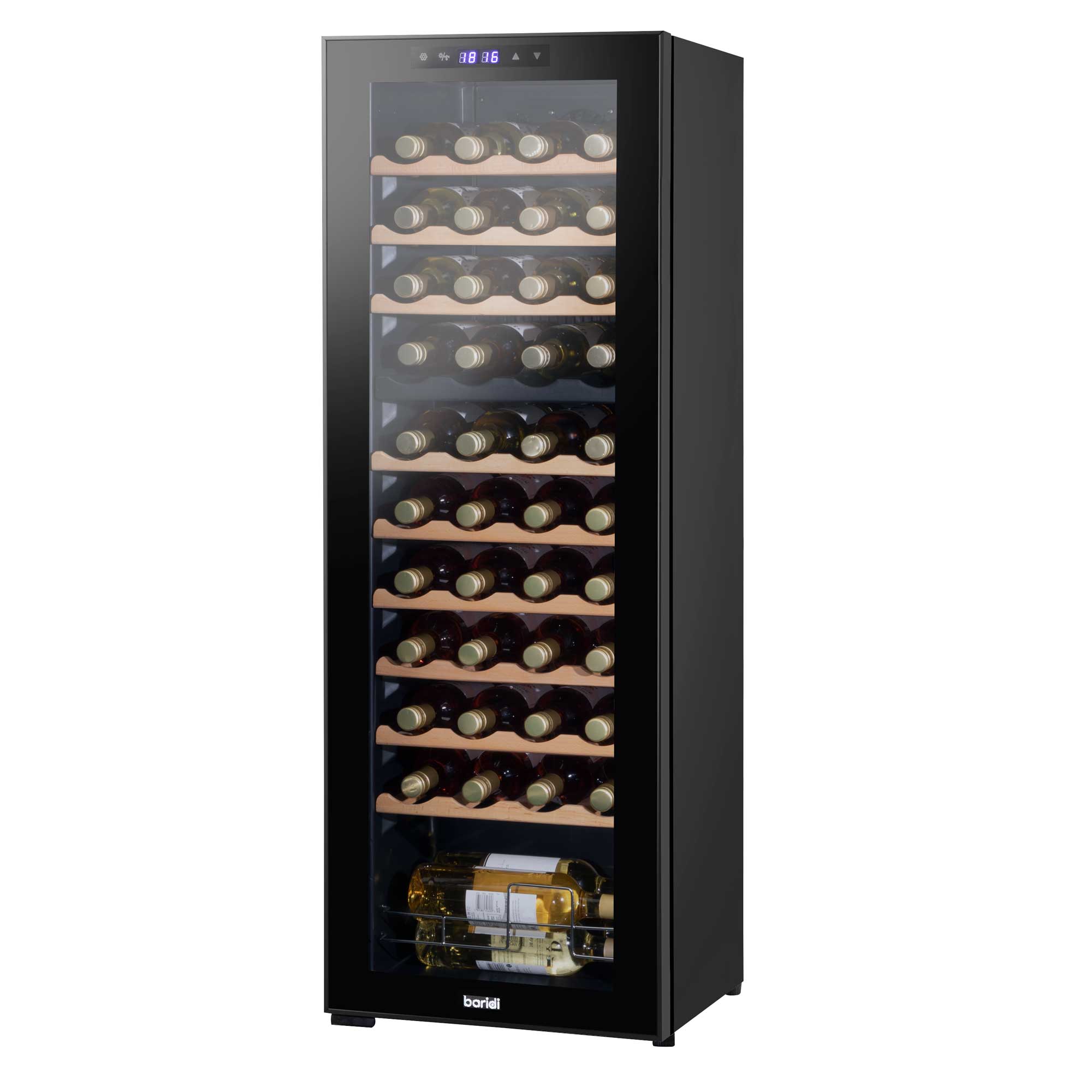 Baridi 44 Bottle Dual Zone Wine Cooler, Fridge, Touch Screen Controls, Wooden Shelves, LED - Black - DH92 - Dellonda