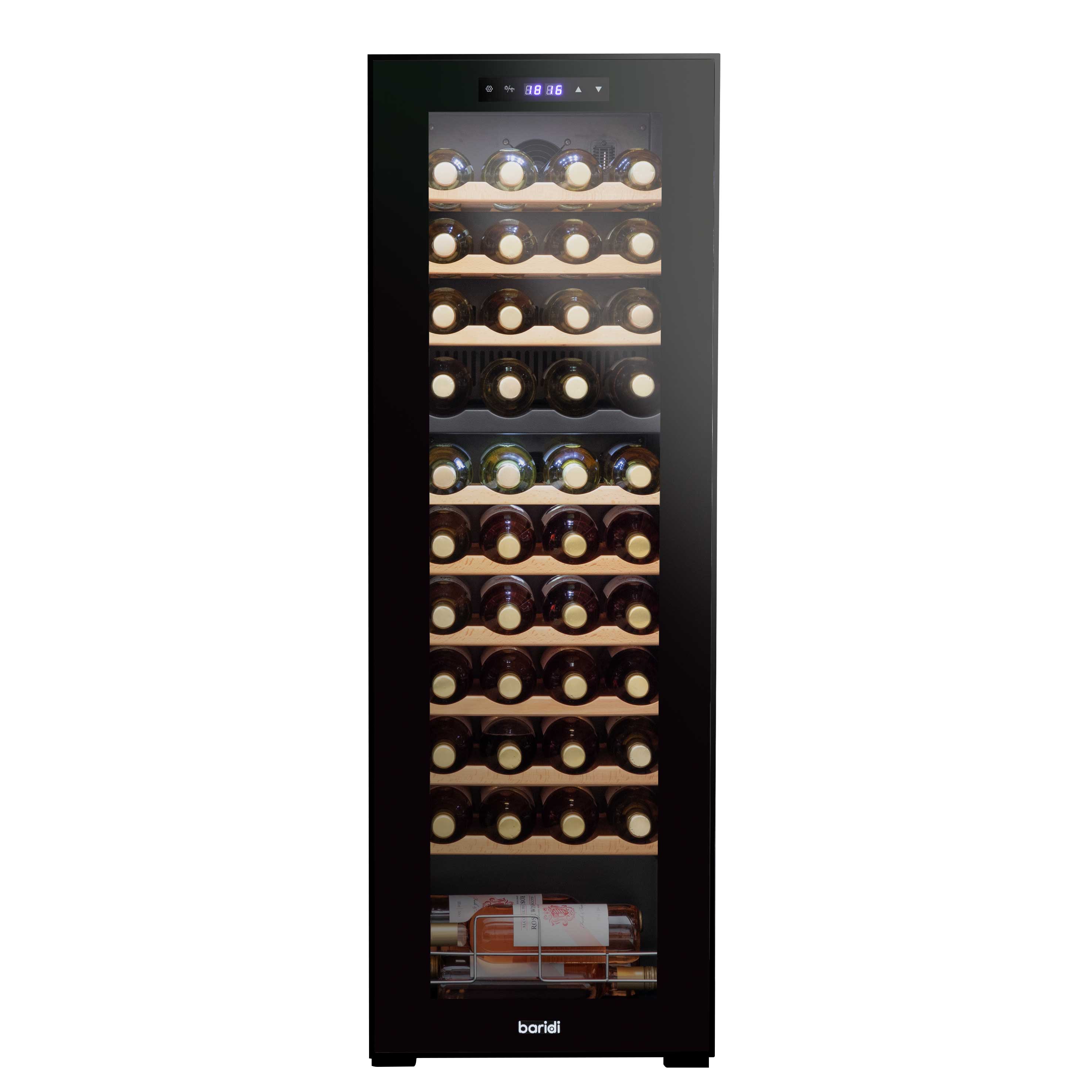 Baridi 44 Bottle Dual Zone Wine Cooler, Fridge, Touch Screen Controls, Wooden Shelves, LED - Black - DH92 - Dellonda