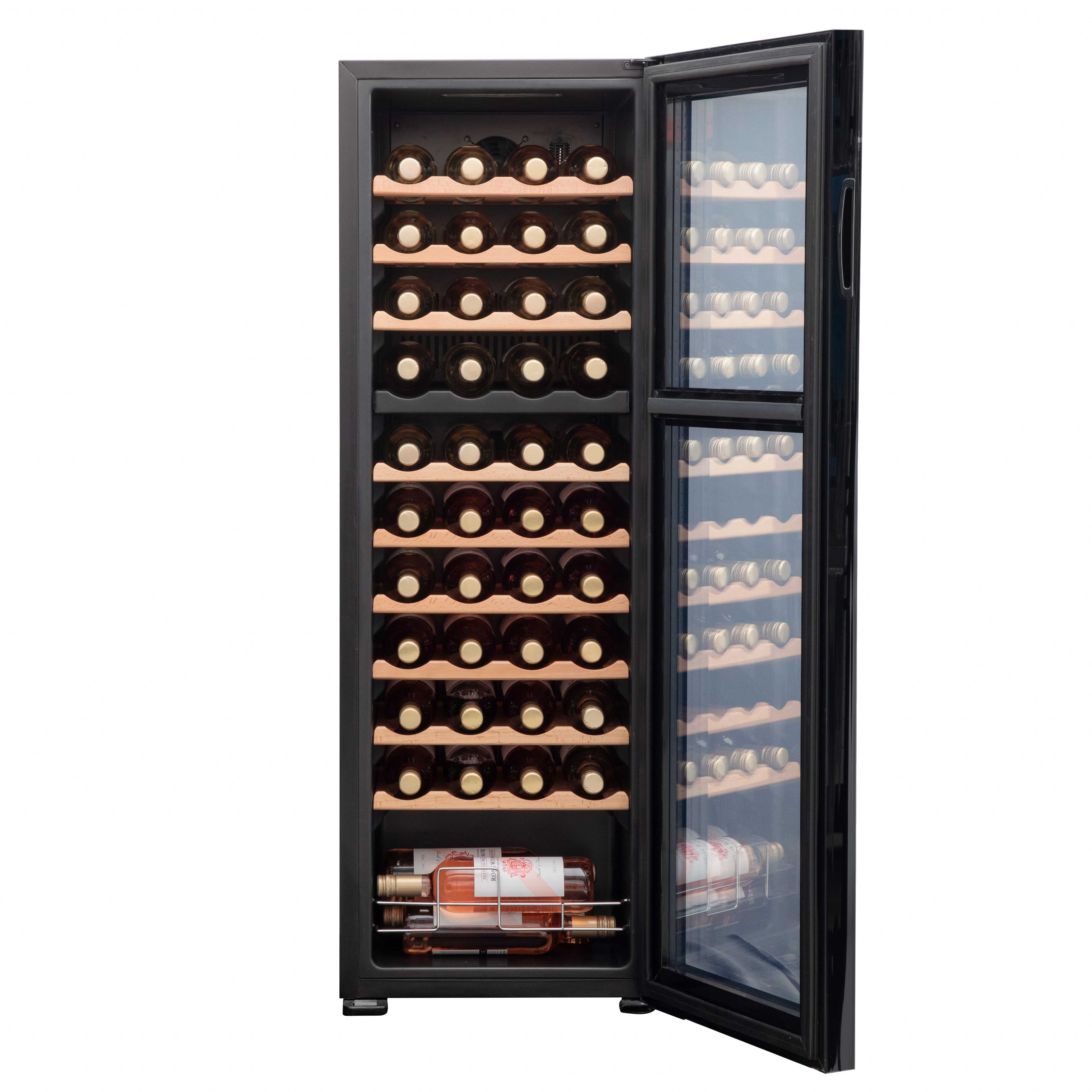 Baridi 44 Bottle Dual Zone Wine Cooler, Fridge, Touch Screen Controls, Wooden Shelves, LED - Black - DH92 - Dellonda