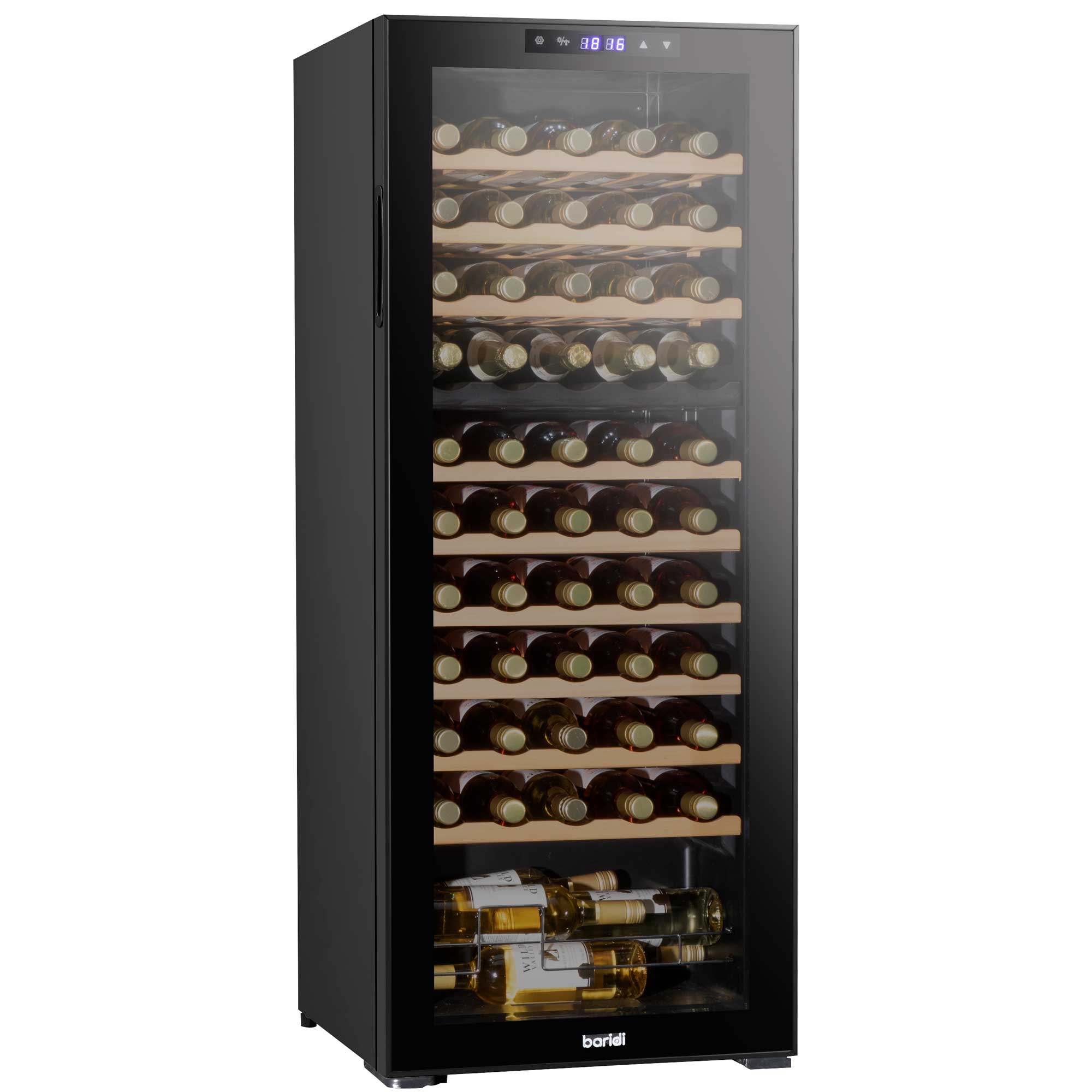 Baridi 55 Bottle Dual Zone Wine Cooler, Fridge, Touch Screen Controls, Wooden Shelves, LED - Black - DH93 - Dellonda