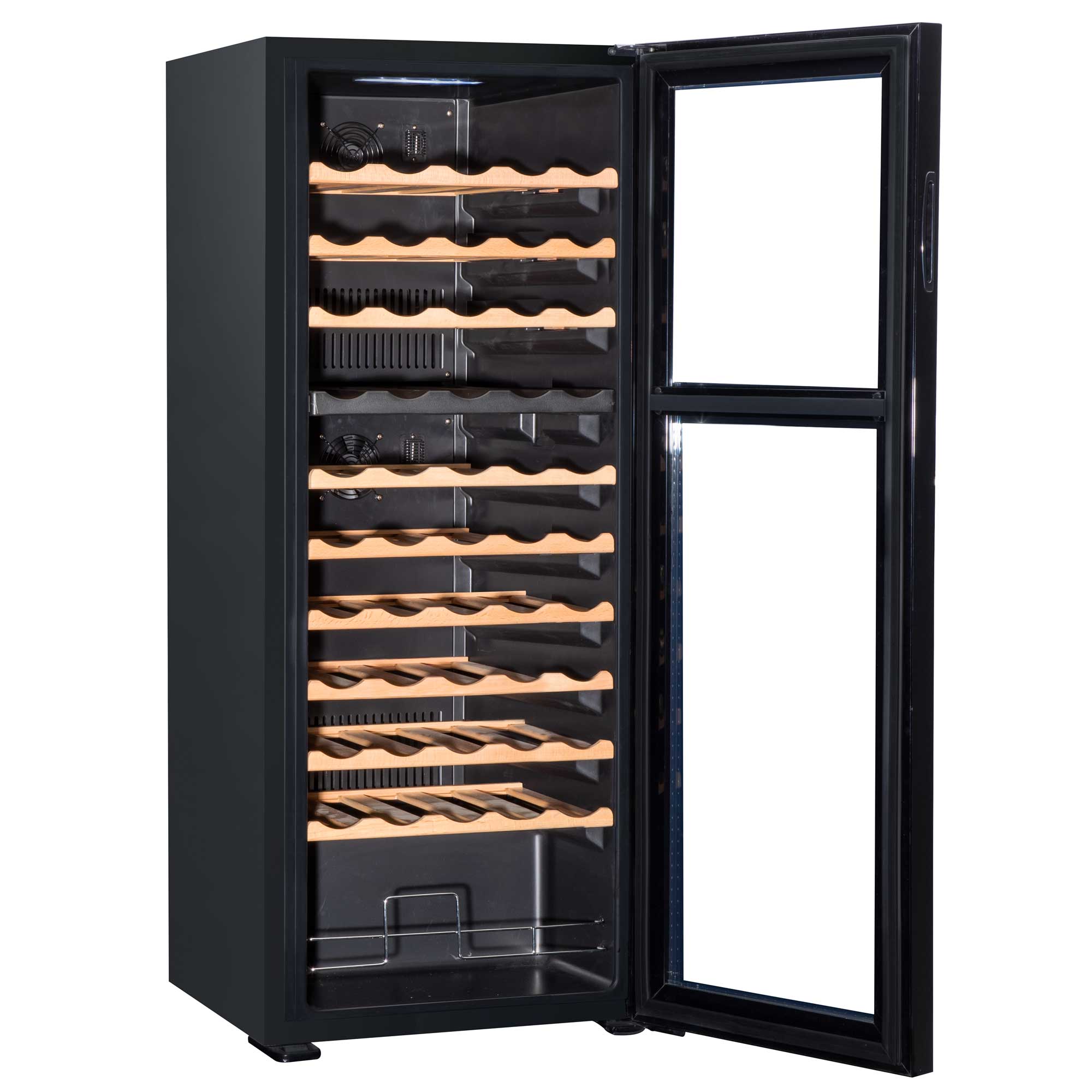 Baridi 55 Bottle Dual Zone Wine Cooler, Fridge, Touch Screen Controls, Wooden Shelves, LED - Black - DH93 - Dellonda