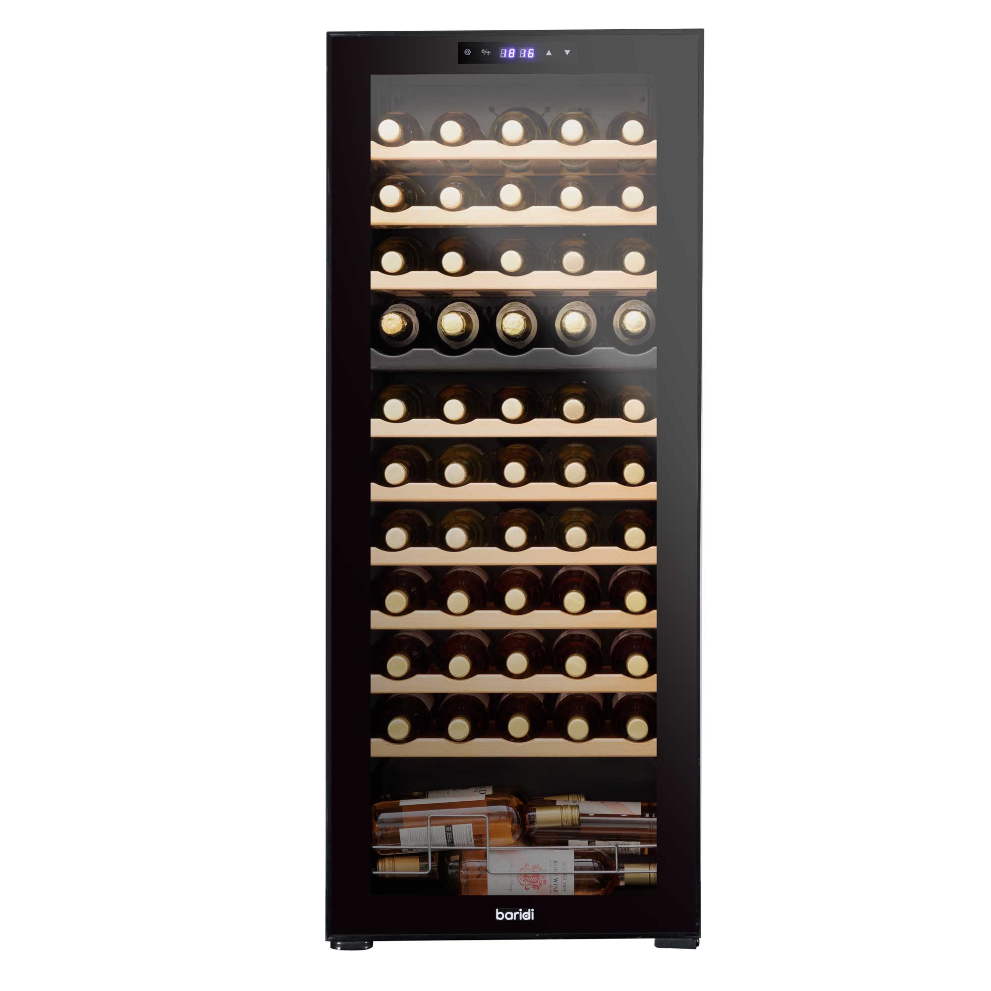 Baridi 55 Bottle Dual Zone Wine Cooler, Fridge, Touch Screen Controls, Wooden Shelves, LED - Black - DH93 - Dellonda