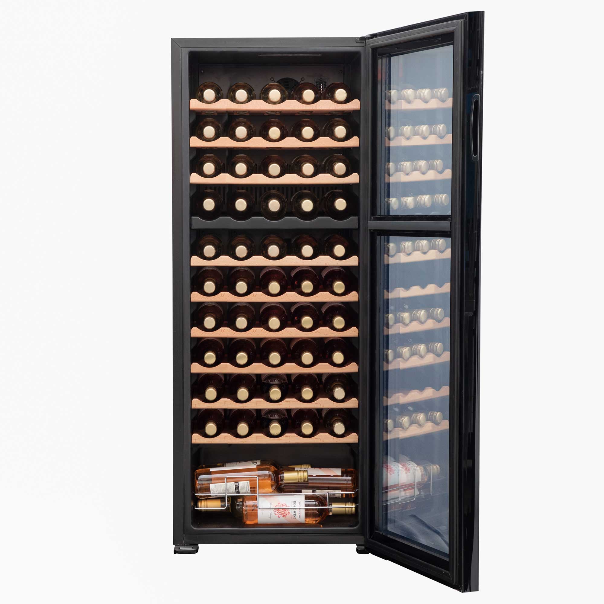 Baridi 55 Bottle Dual Zone Wine Cooler, Fridge, Touch Screen Controls, Wooden Shelves, LED - Black - DH93 - Dellonda