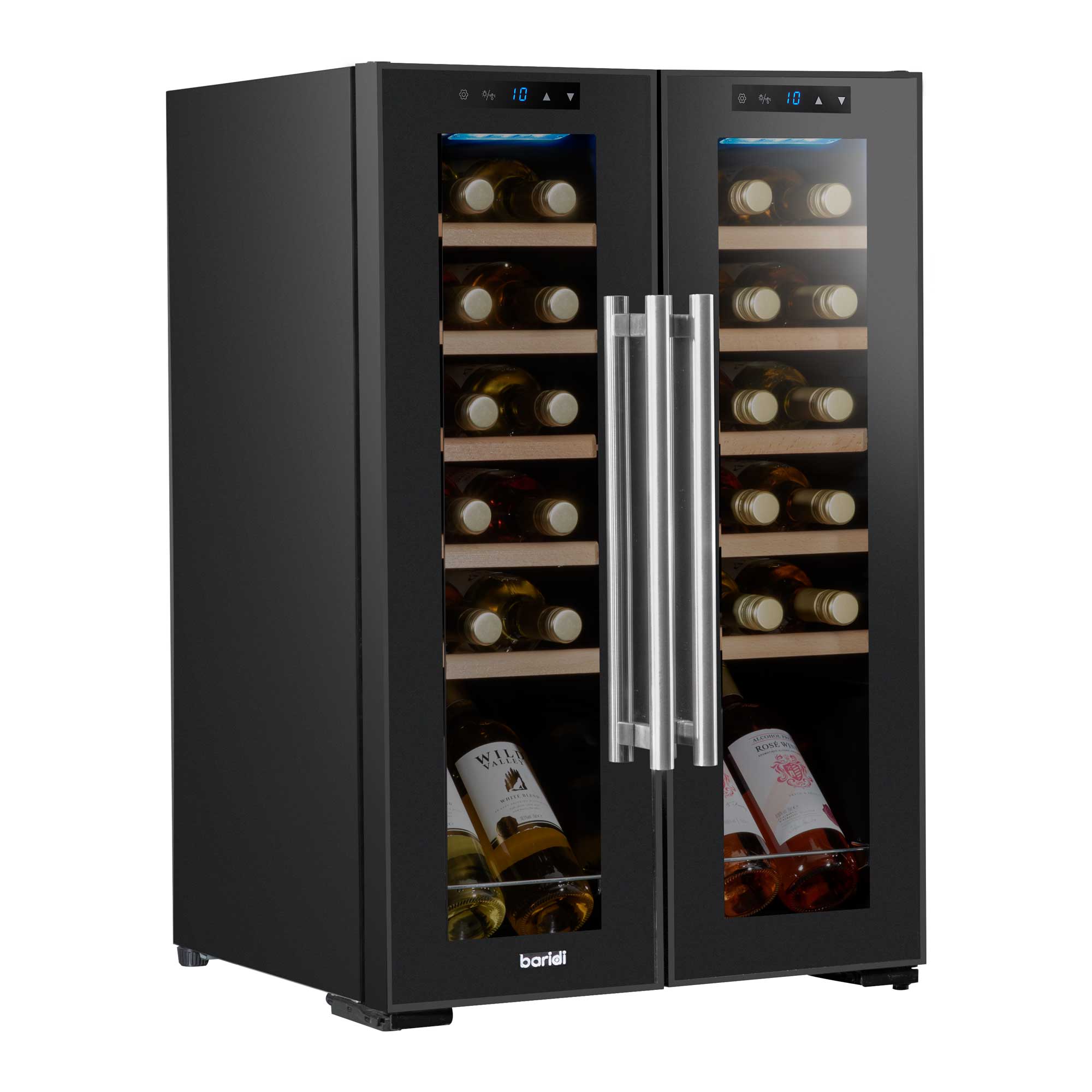 Baridi 24 Bottle Dual Zone Wine Cooler, Fridge, Touch Screen, LED Light Black and Mirror Glass Door - DH97 - Dellonda