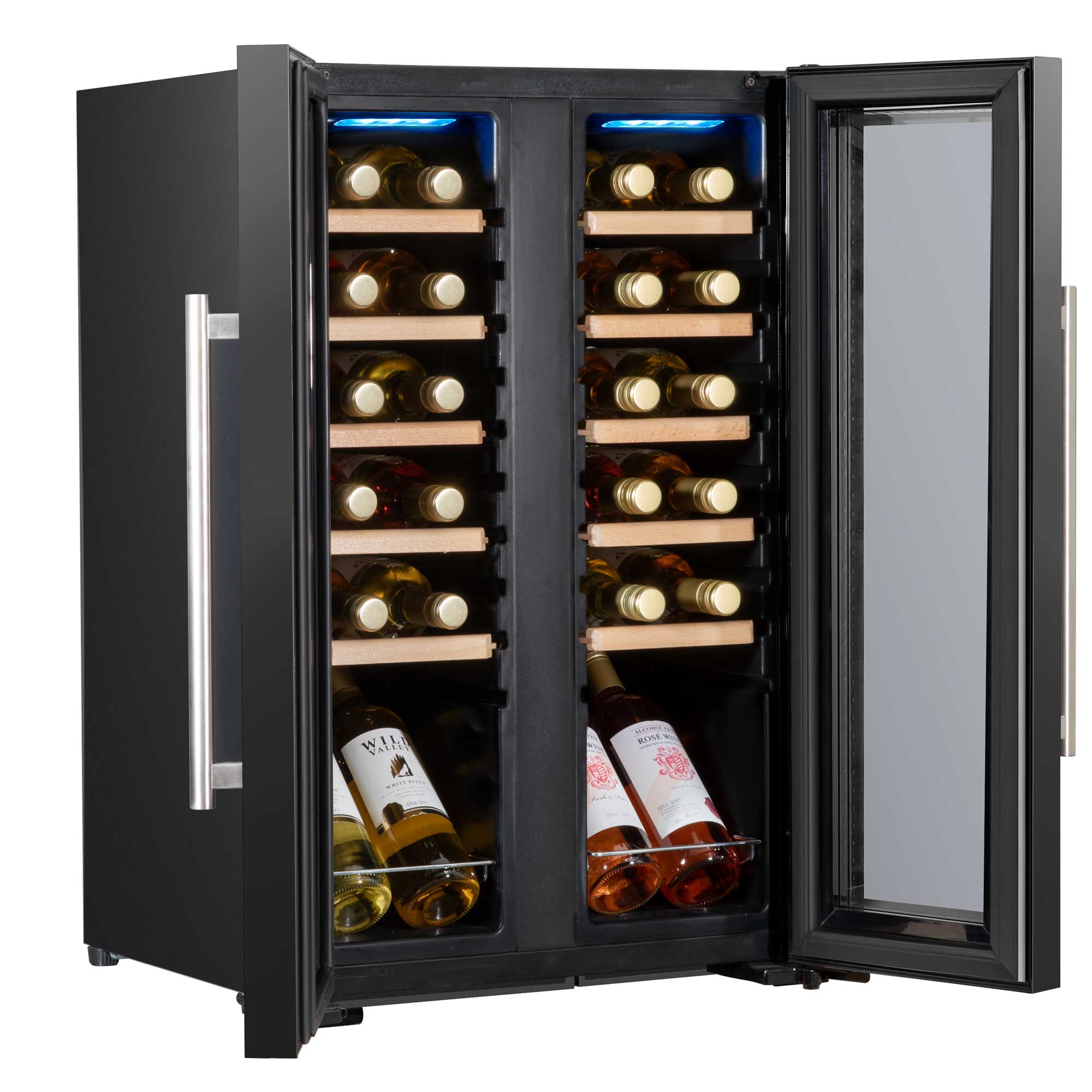 Baridi 24 Bottle Dual Zone Wine Cooler, Fridge, Touch Screen, LED Light Black and Mirror Glass Door - DH97 - Dellonda