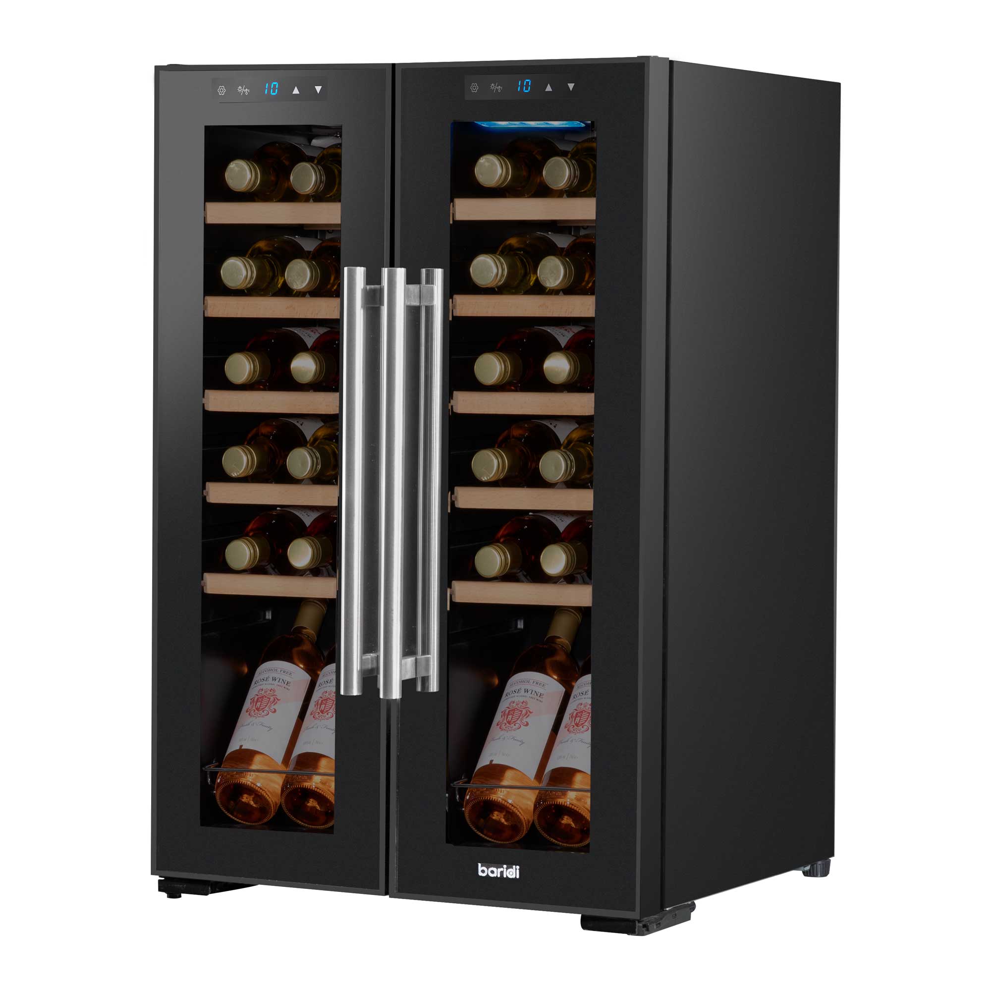 Baridi 24 Bottle Dual Zone Wine Cooler, Fridge, Touch Screen, LED Light Black and Mirror Glass Door - DH97 - Dellonda