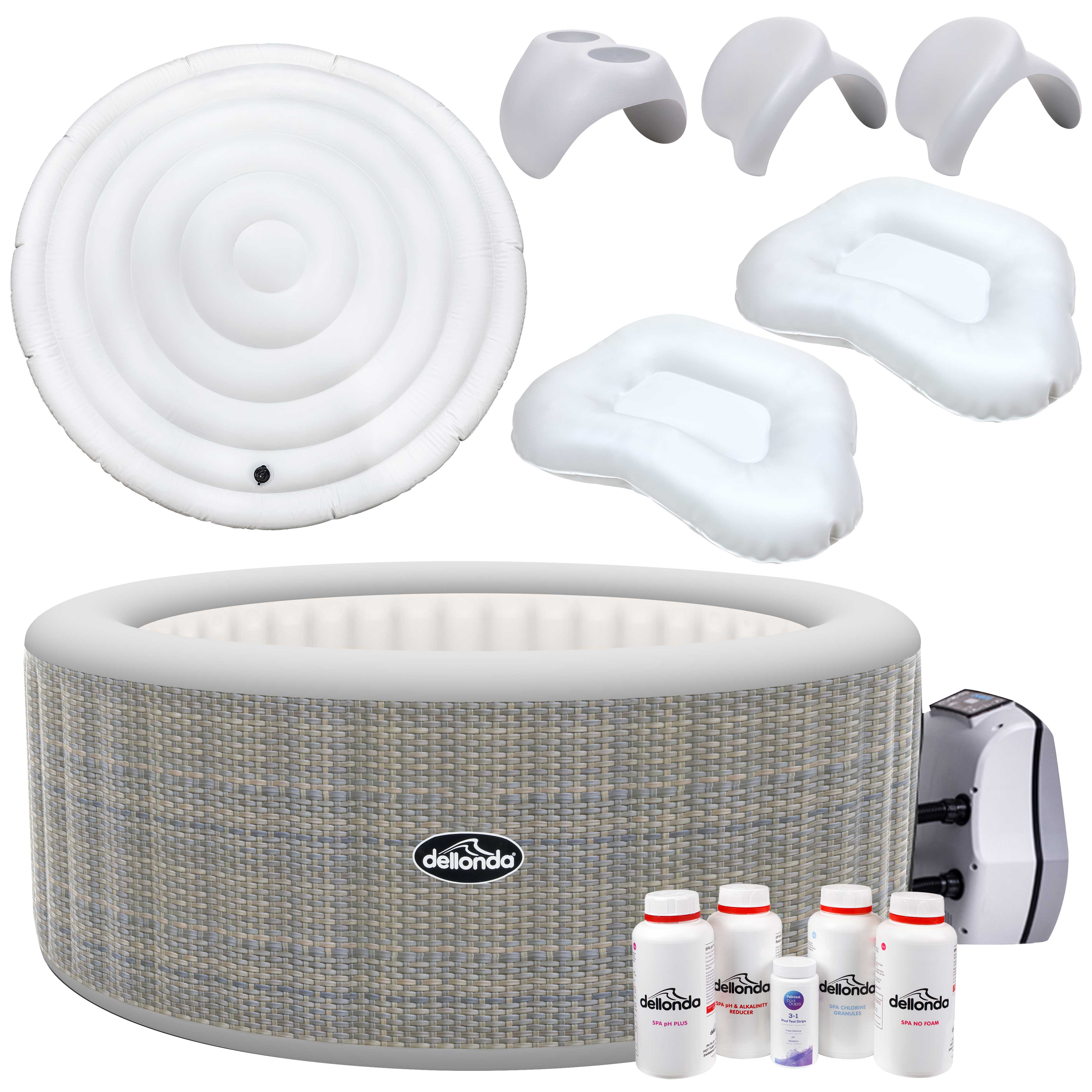 4-6 Person Inflatable Hot Tub Spa Starter Kit with Smart Pump - Rattan Effect - DL101 - Dellonda