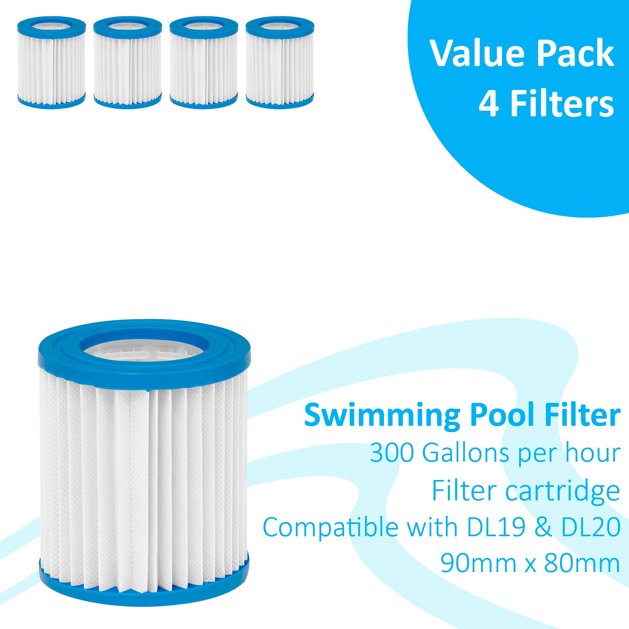 Swimming Pool Filter Cartridge, Use for DL19 & DL20, Pack of 4 - DL111 - Dellonda