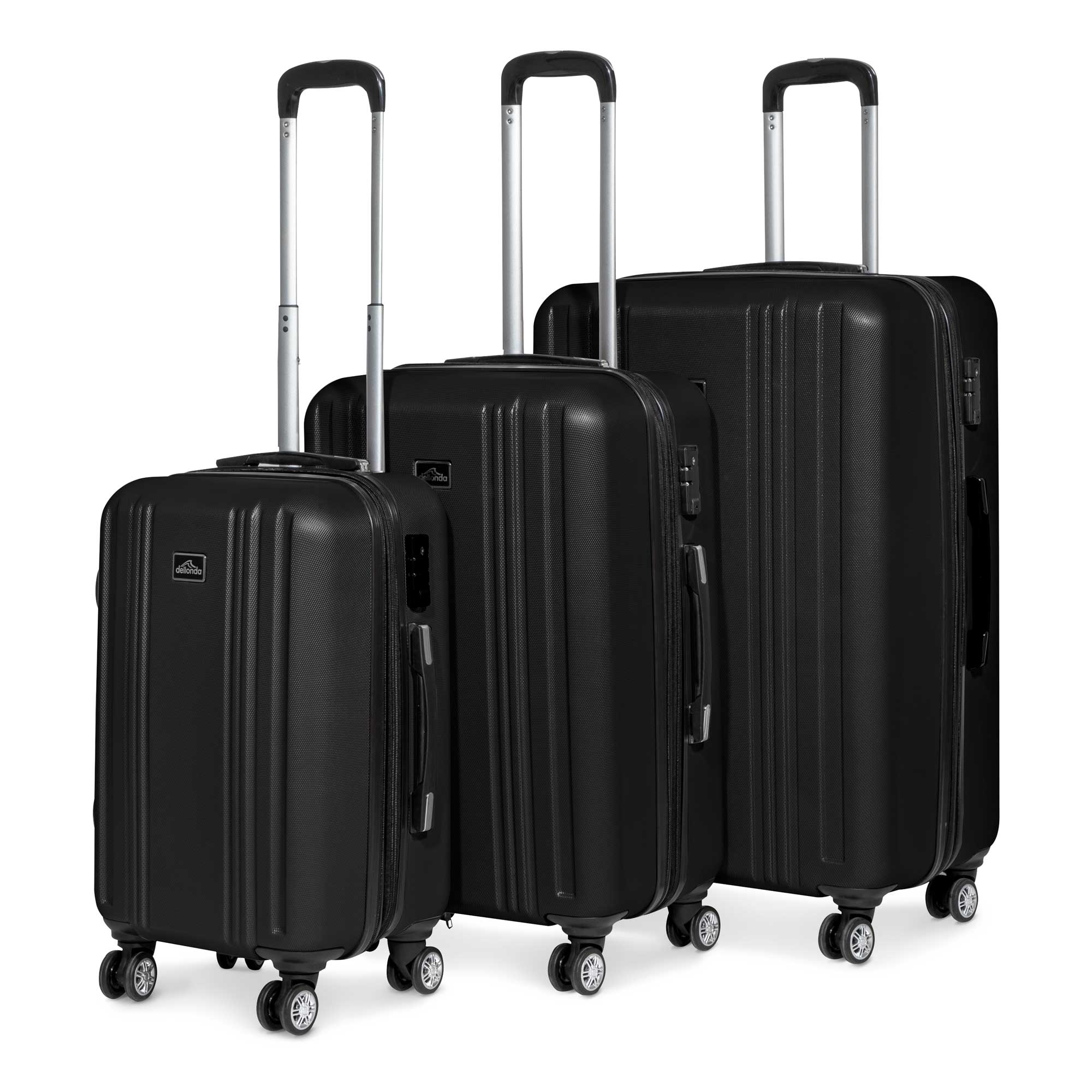 3 Piece Lightweight Luggage Suitcase Trolley Set, ABS, TSA Lock - Black - DL11