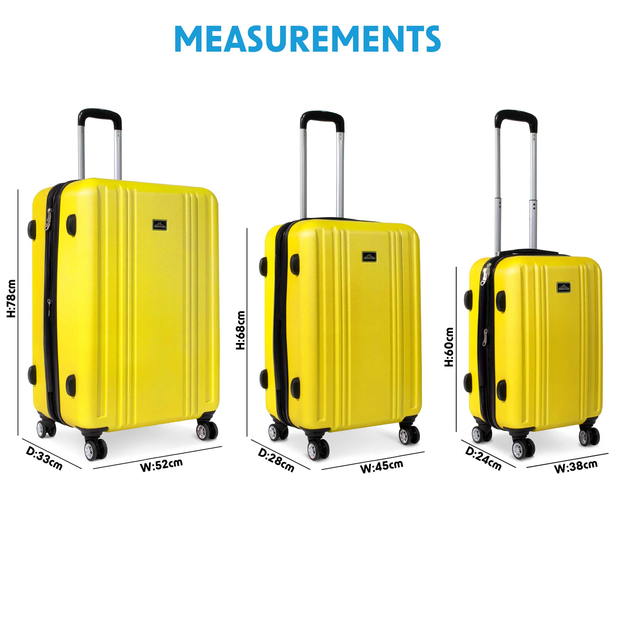 3-Piece Lightweight Luggage Suitcase Trolley Set ABS TSA Lock - Yellow - DL124