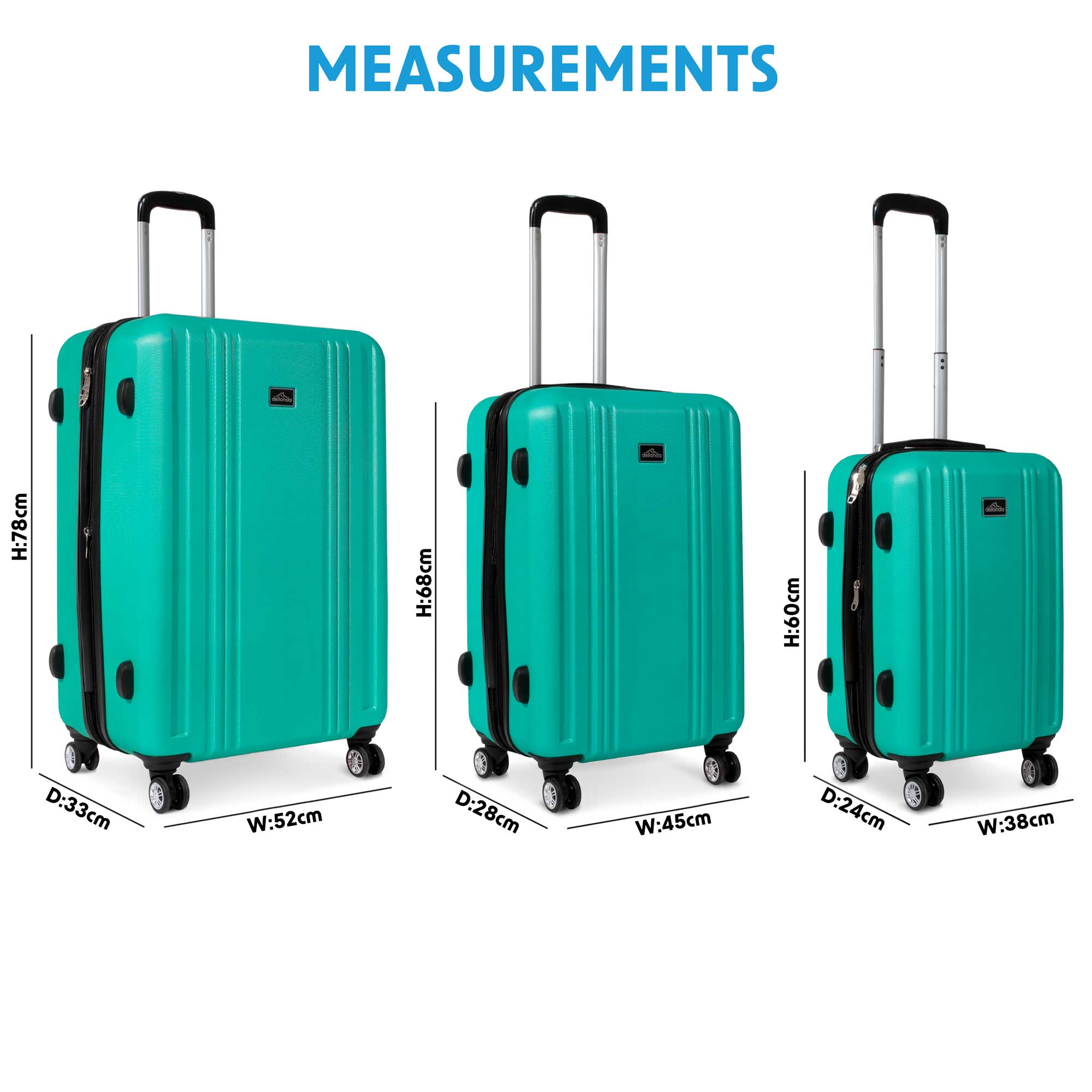 3-Piece Lightweight Luggage Suitcase Trolley Set ABS TSA Lock - Teal - DL126