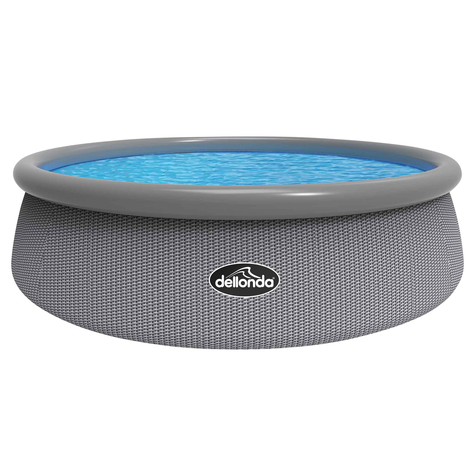 15ft Inflatable Swimming Pool Round with Filter Pump - Grey Rattan - DL18 - Dellonda