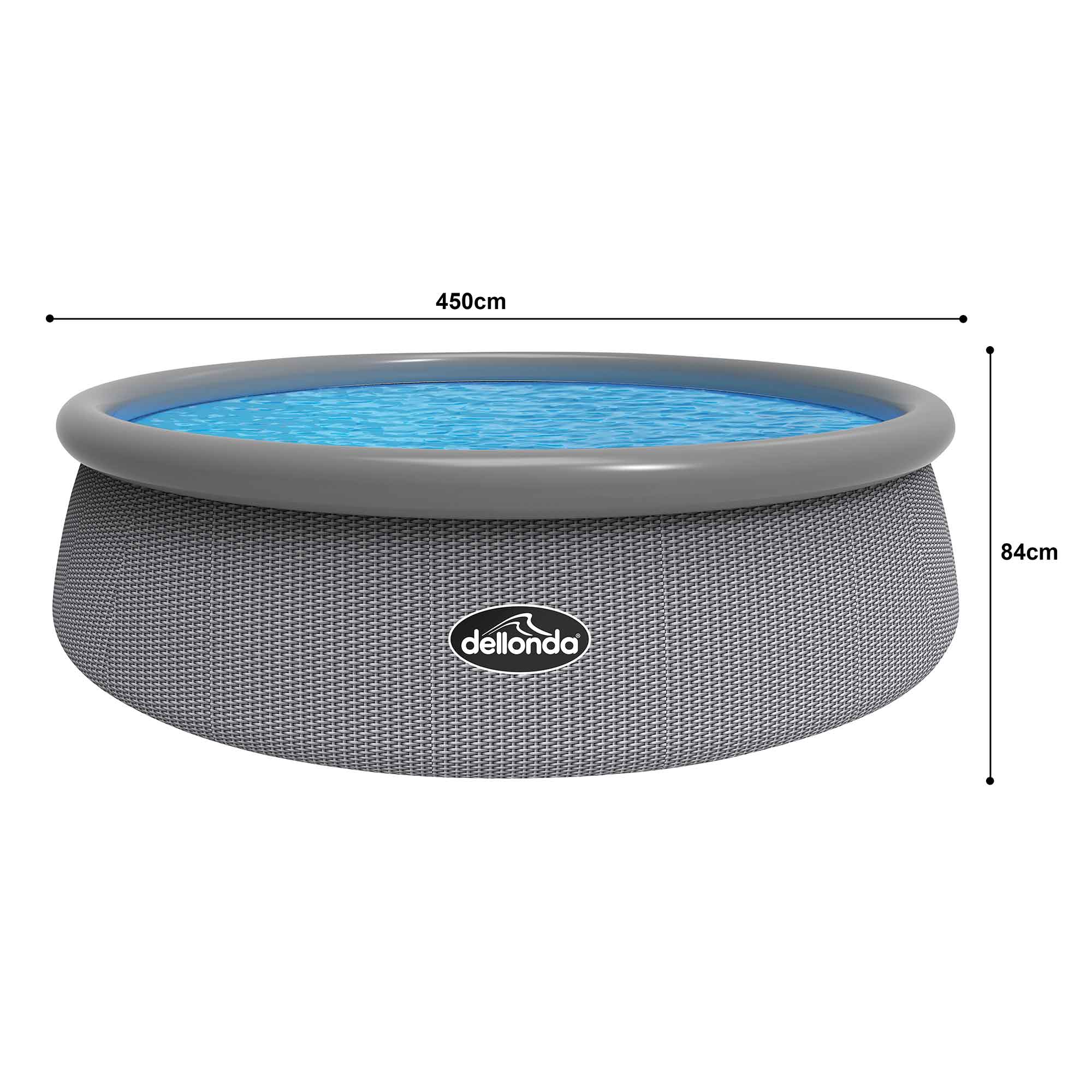 15ft Inflatable Swimming Pool Round with Filter Pump - Grey Rattan - DL18 - Dellonda