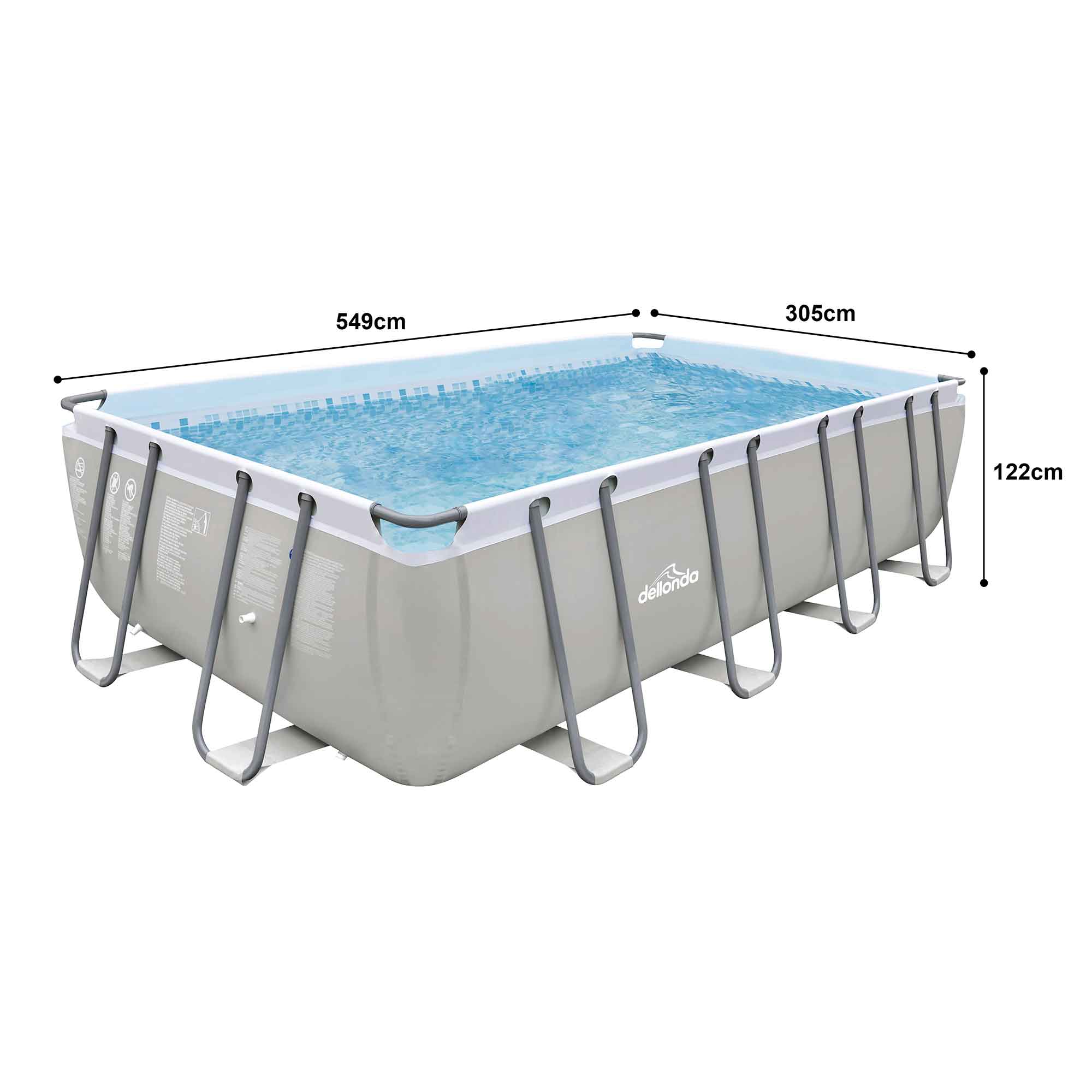 18ft Deluxe Steel Frame Swimming Pool, Rectangular with Accessories - DL140 - Dellonda