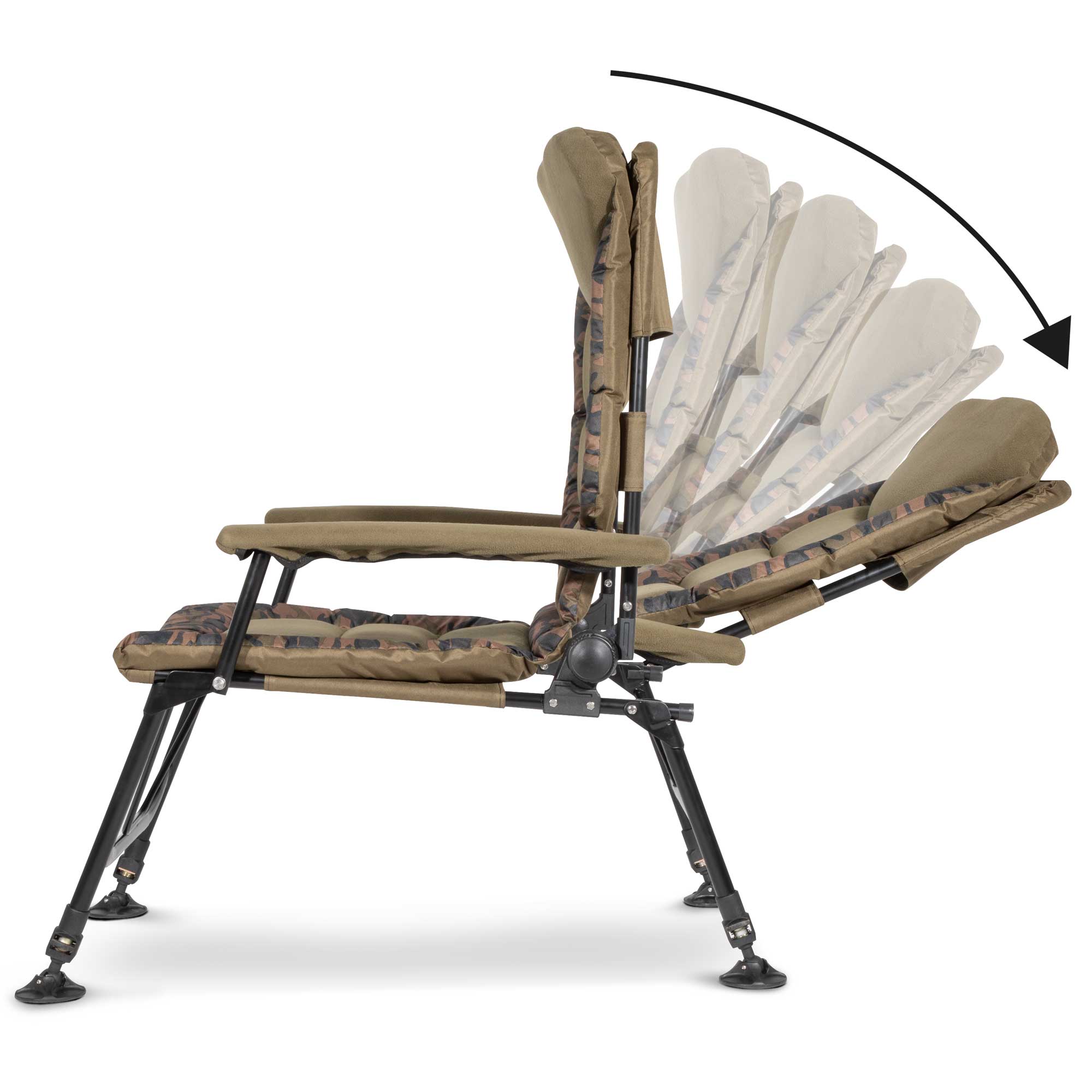 Deluxe Portable Fishing Chair, Reclining, Padded Armrests, Adjustable, Rotating Feet - DL73